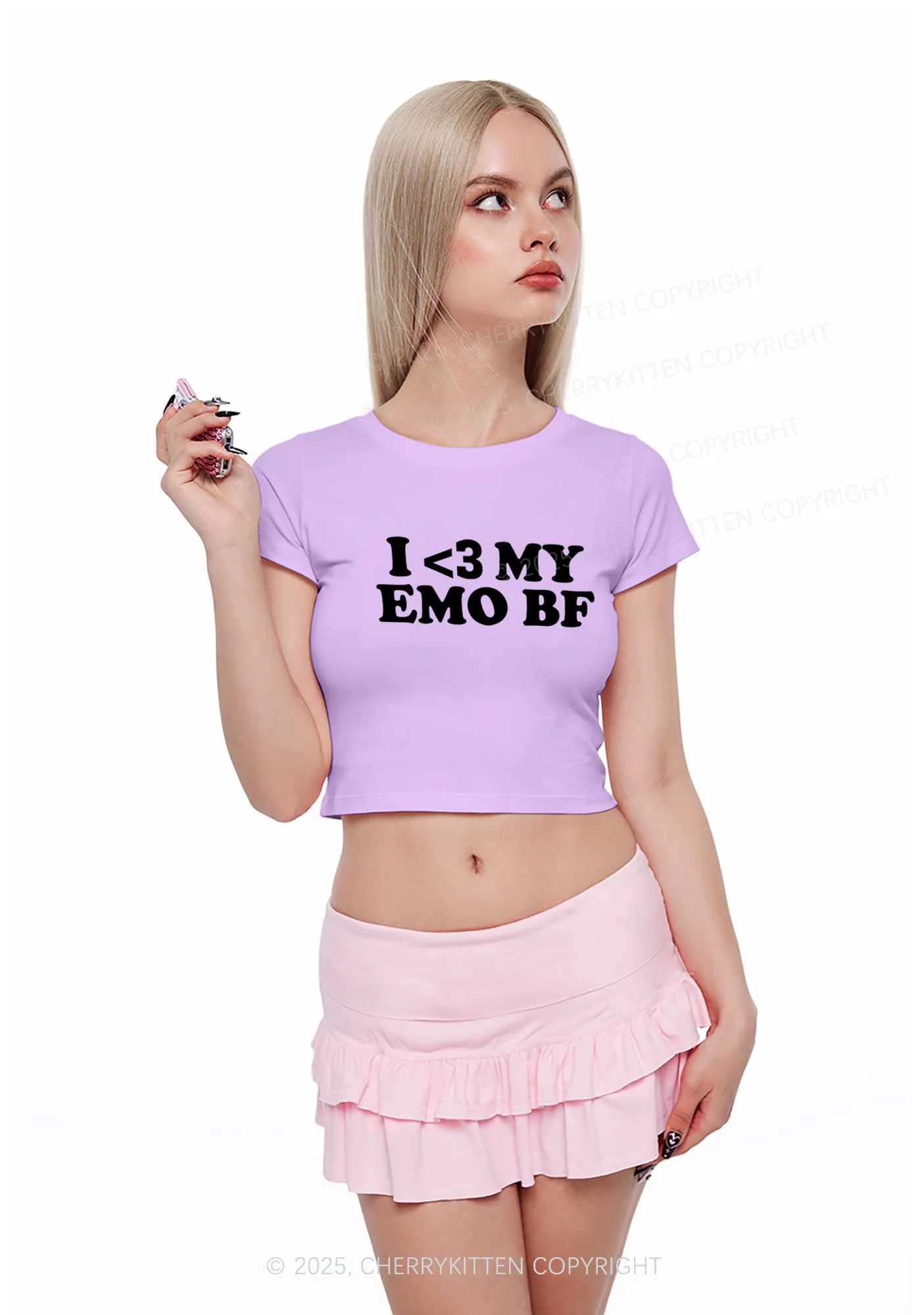 I Love My Emo BF GF Y2K Valentine's Day Baby Tee Cherrykitten - Image 2