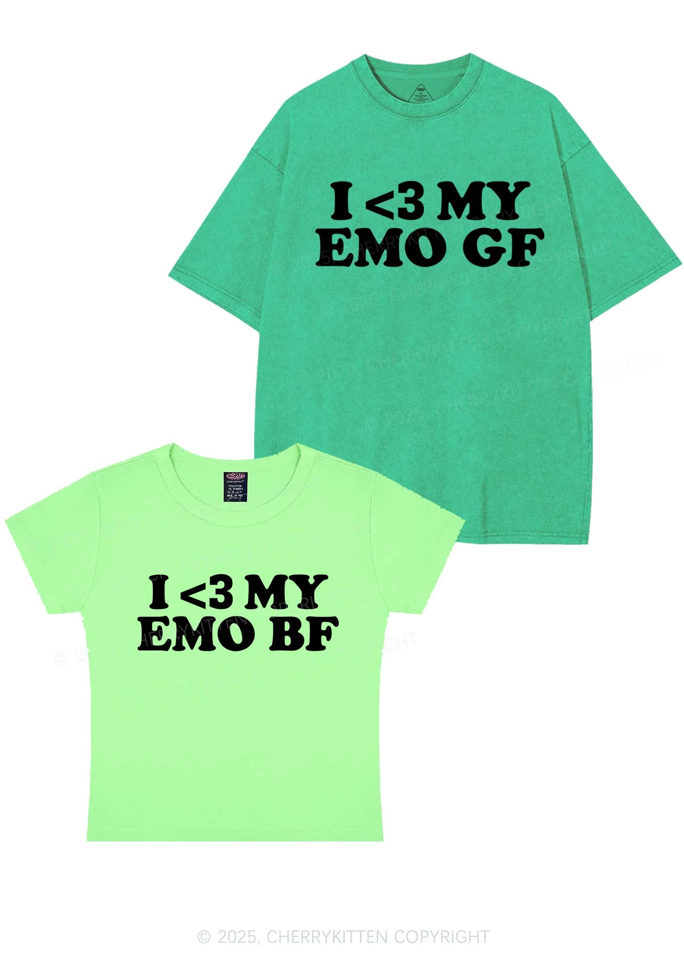I Love My Emo BF GF Y2K Valentine's Day Couple Shirt Cherrykitten - Image 11