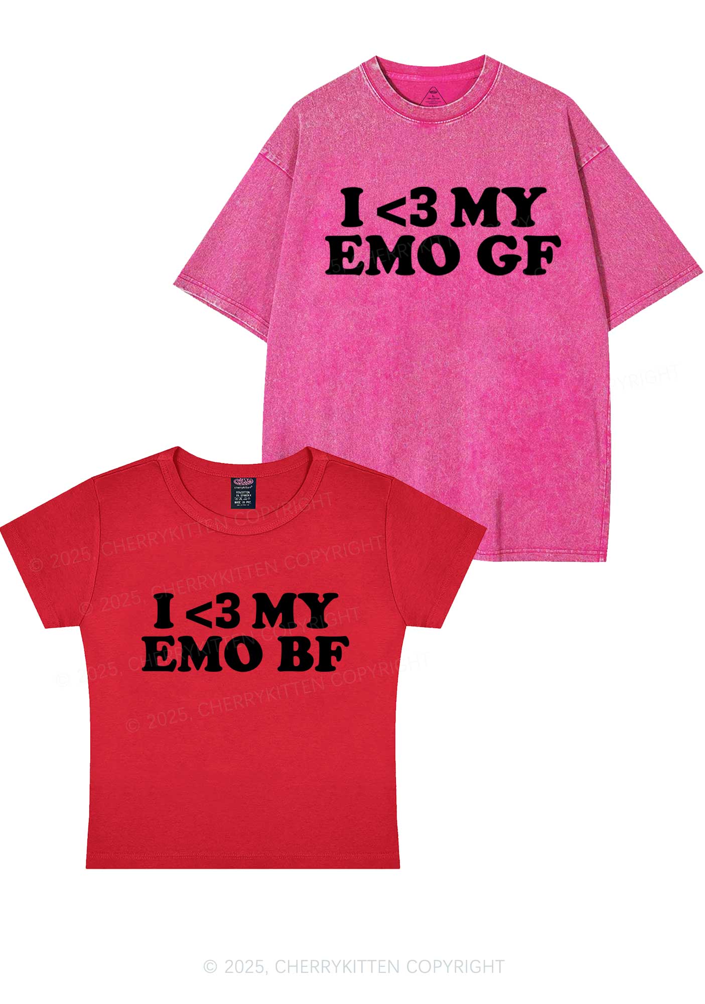I Love My Emo BF GF Y2K Valentine's Day Couple Shirt Cherrykitten - Image 5