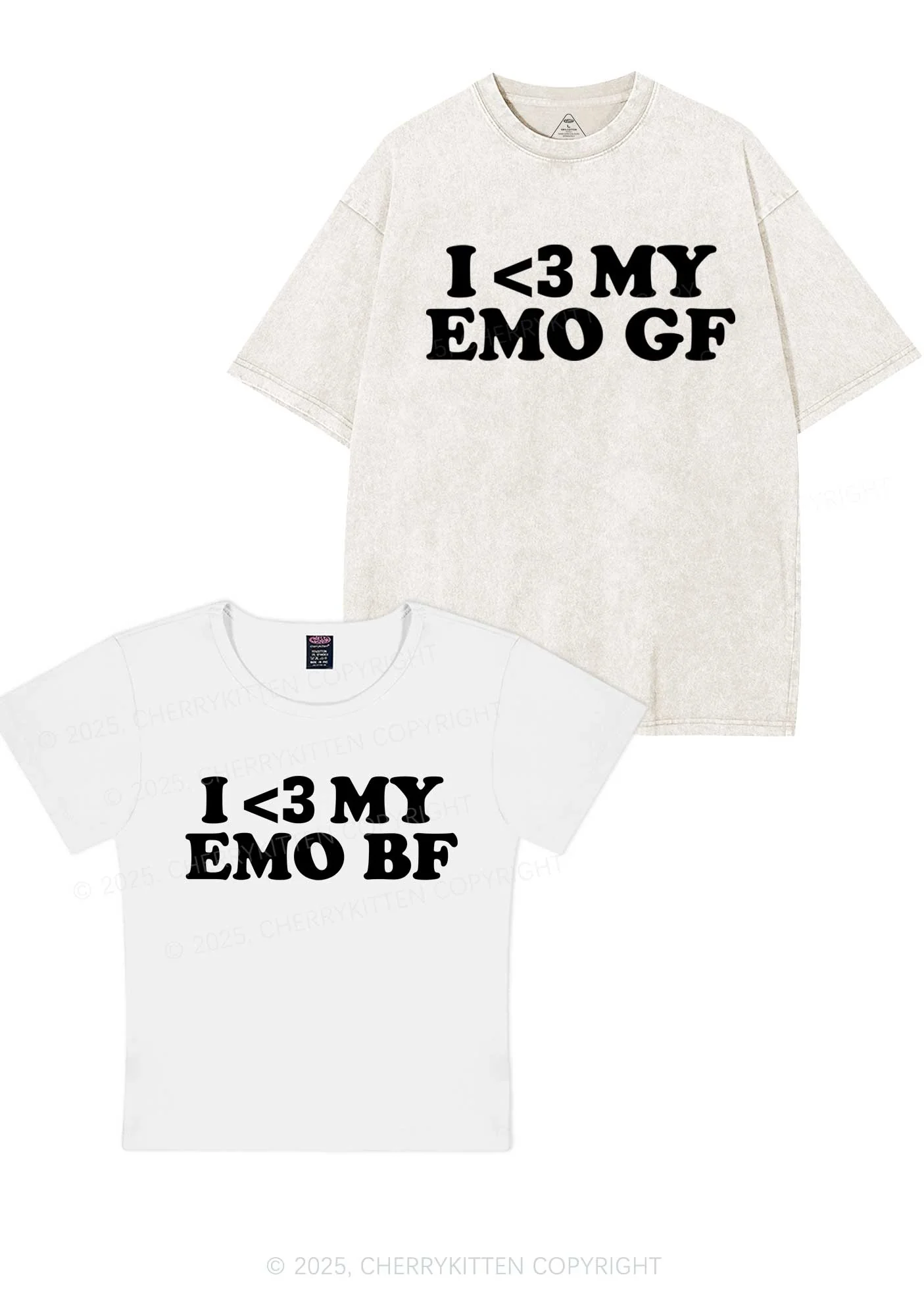 I Love My Emo BF GF Y2K Valentine's Day Couple Shirt Cherrykitten - Image 8