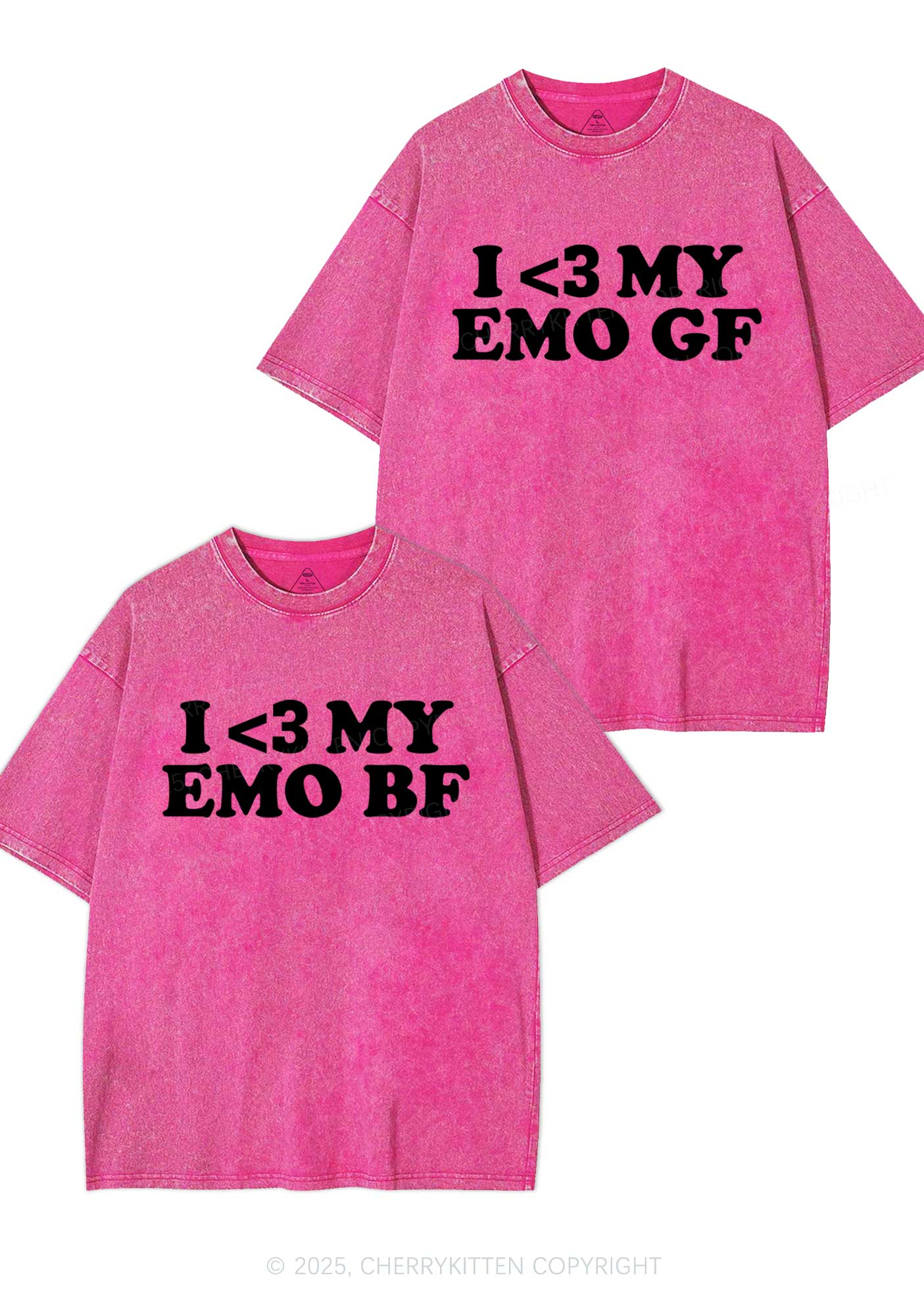 I Love My Emo BF GF Y2K Valentine's Day Washed Tee Cherrykitten - Image 4