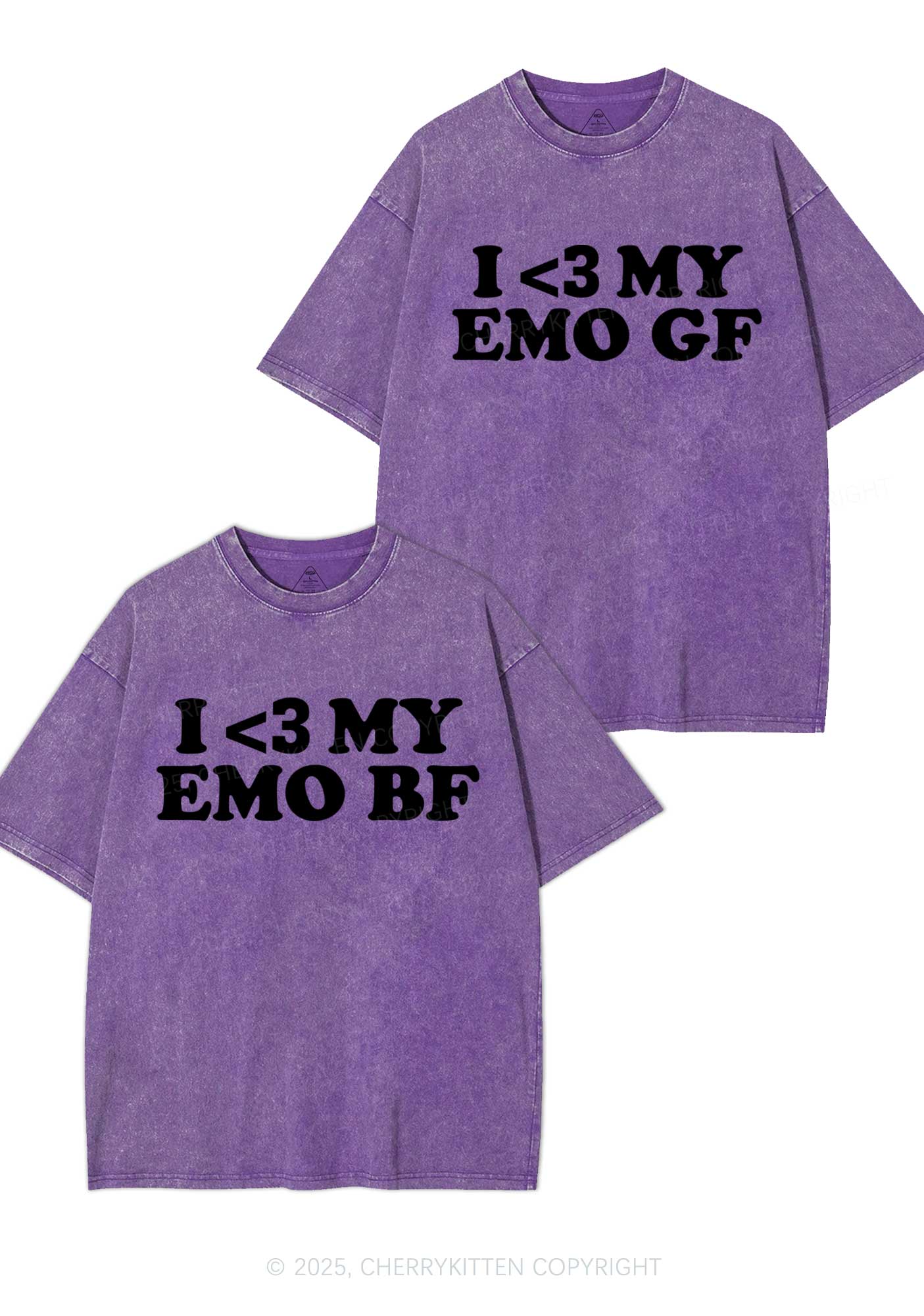 I Love My Emo BF GF Y2K Valentine's Day Washed Tee Cherrykitten - Image 5