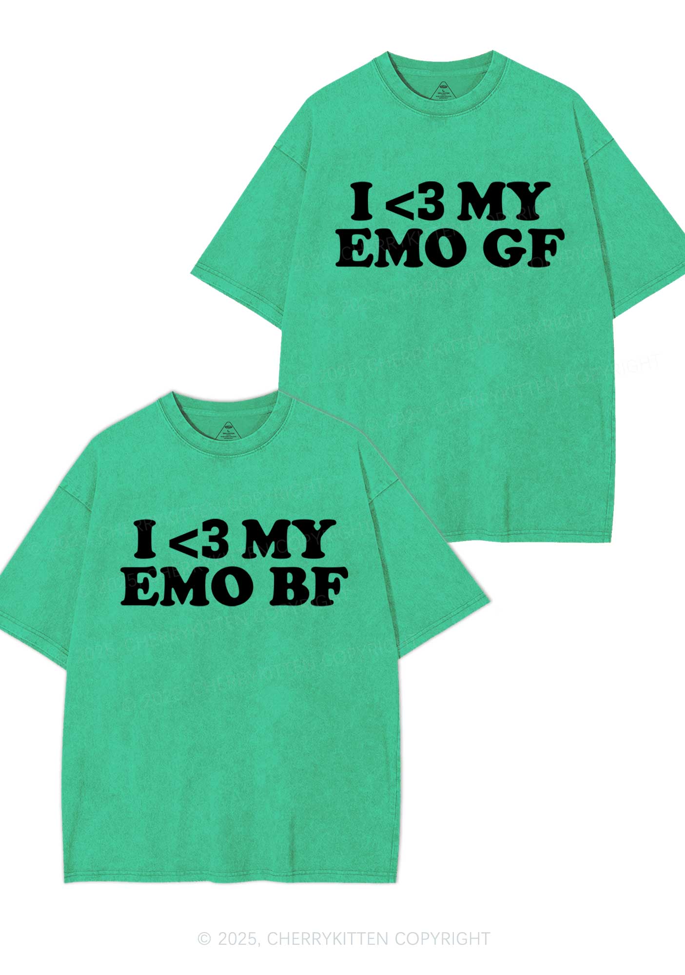 I Love My Emo BF GF Y2K Valentine's Day Washed Tee Cherrykitten - Image 7