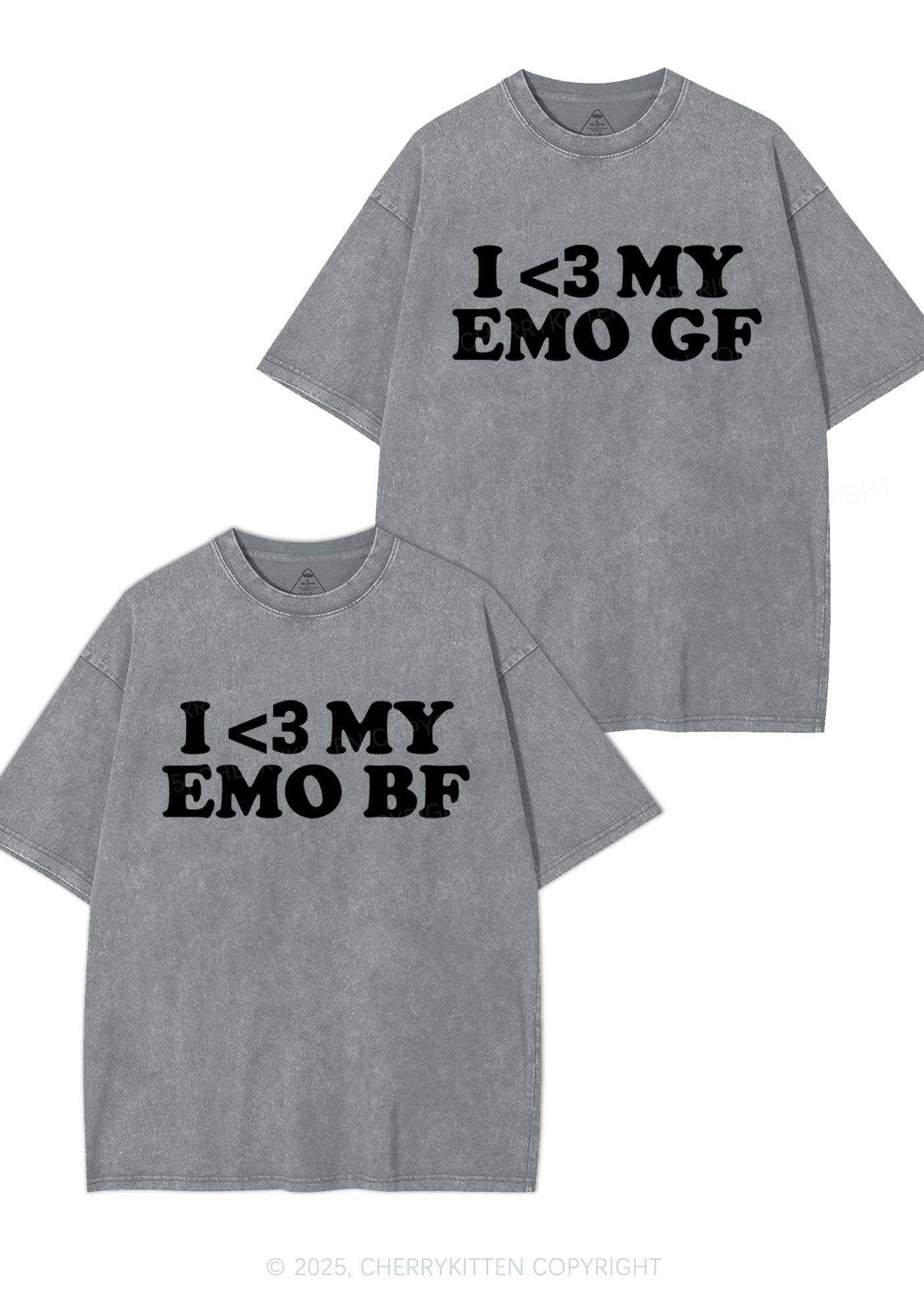 I Love My Emo BF GF Y2K Valentine's Day Washed Tee Cherrykitten - Image 9