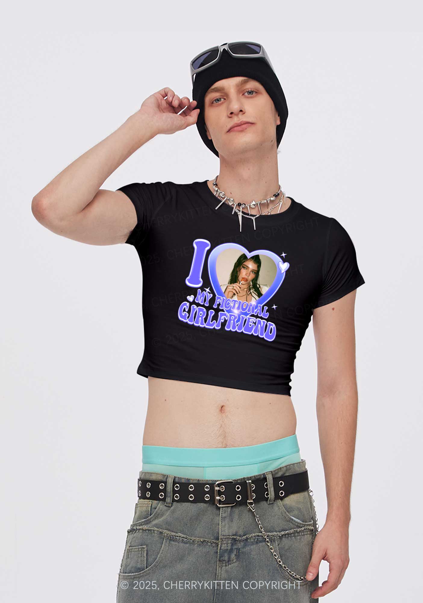 I Love My Fictional GF BF Y2K Valentine's Day Baby Tee Cherrykitten - Image 2