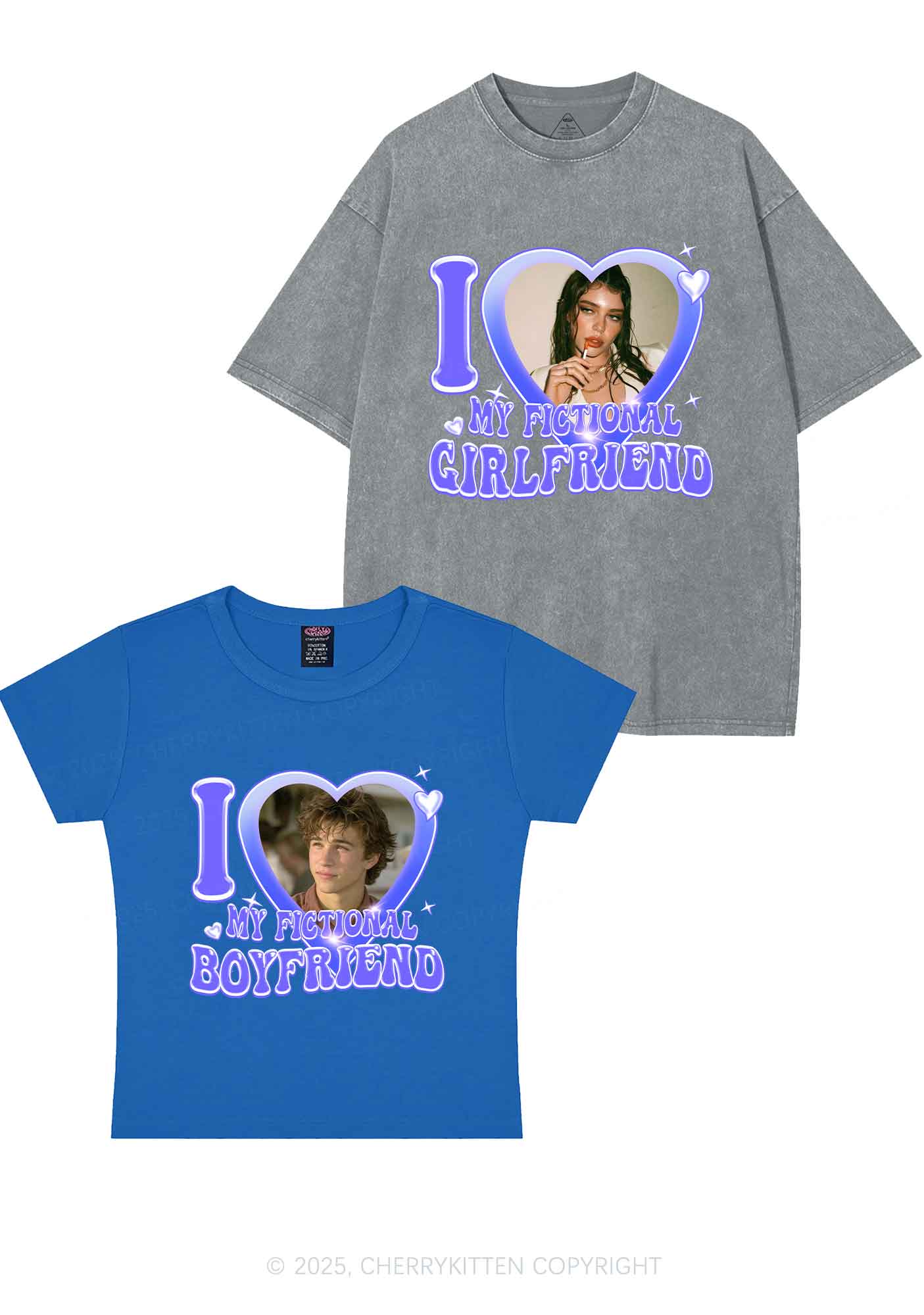 I Love My Fictional GF BF Y2K Valentine's Day Couple Shirt Cherrykitten - Image 10
