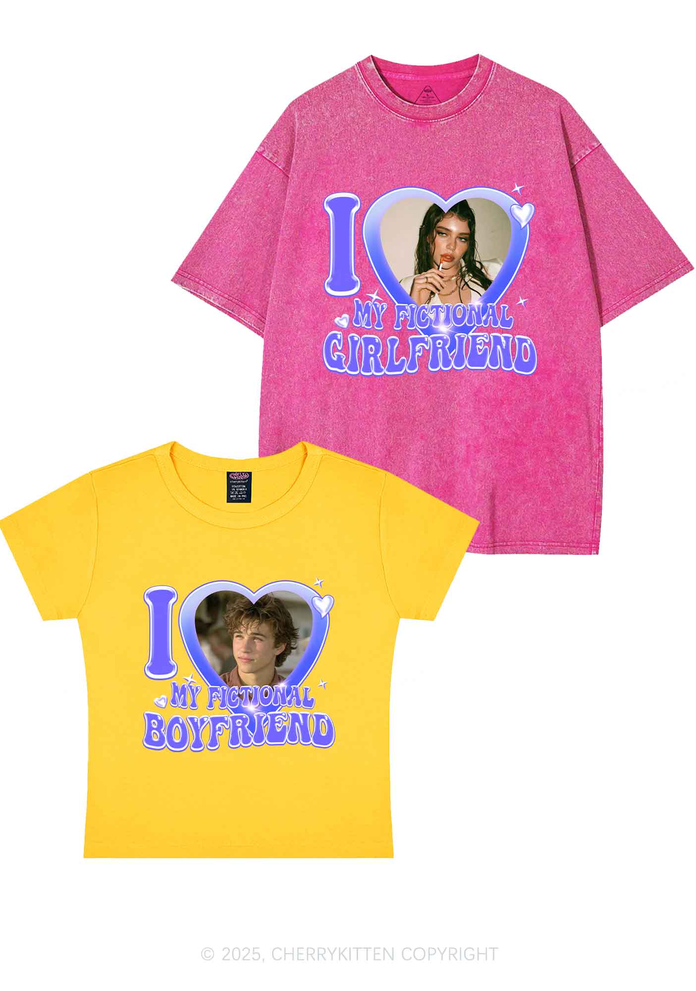 I Love My Fictional GF BF Y2K Valentine's Day Couple Shirt Cherrykitten - Image 4