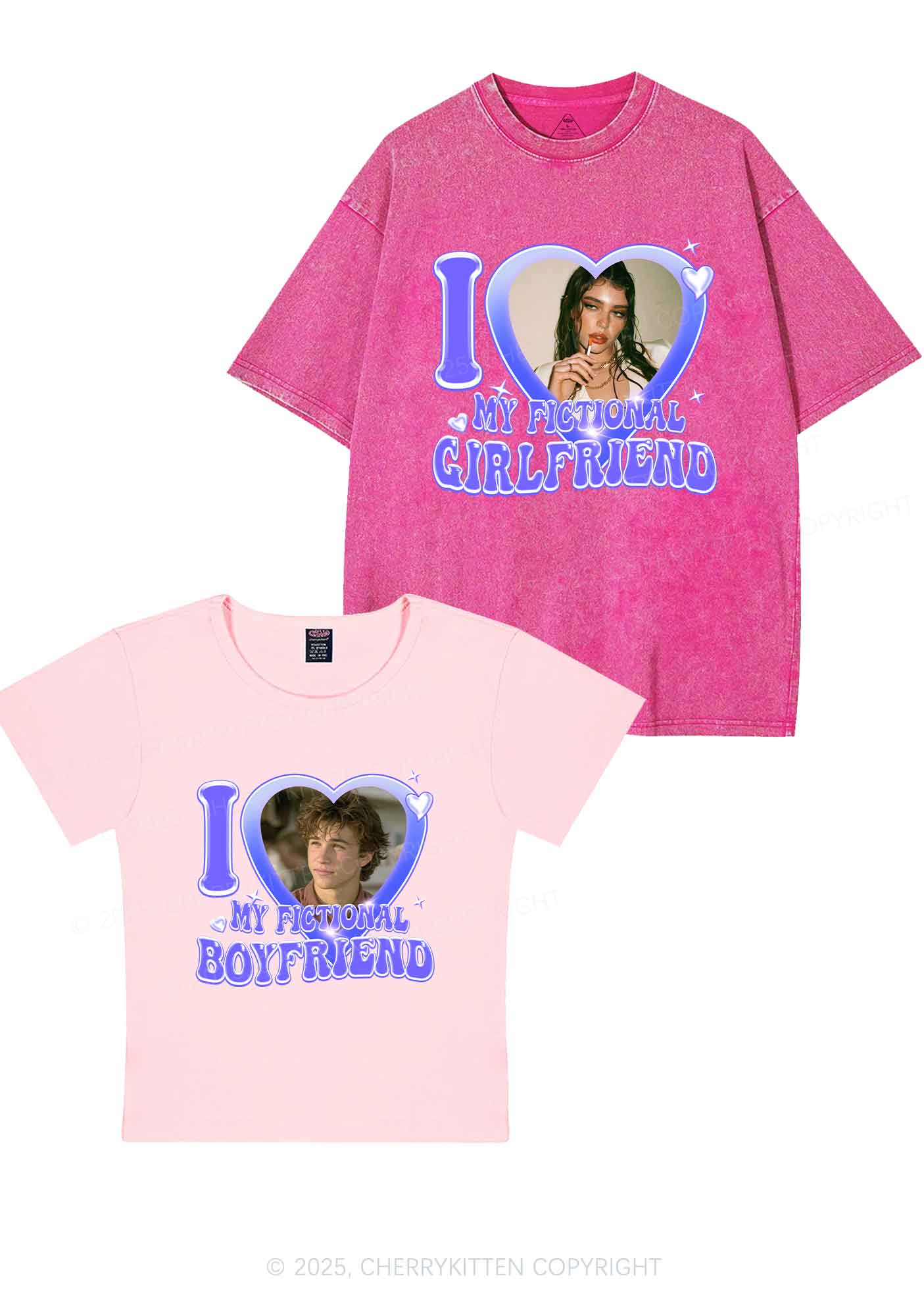 I Love My Fictional GF BF Y2K Valentine's Day Couple Shirt Cherrykitten - Image 5
