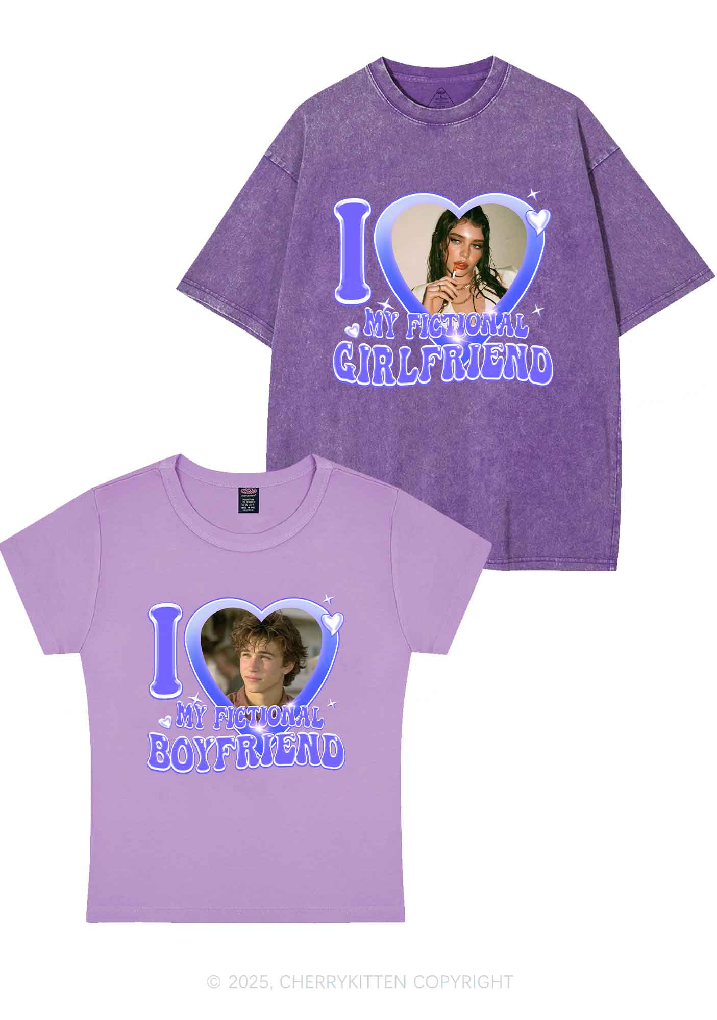 I Love My Fictional GF BF Y2K Valentine's Day Couple Shirt Cherrykitten - Image 6