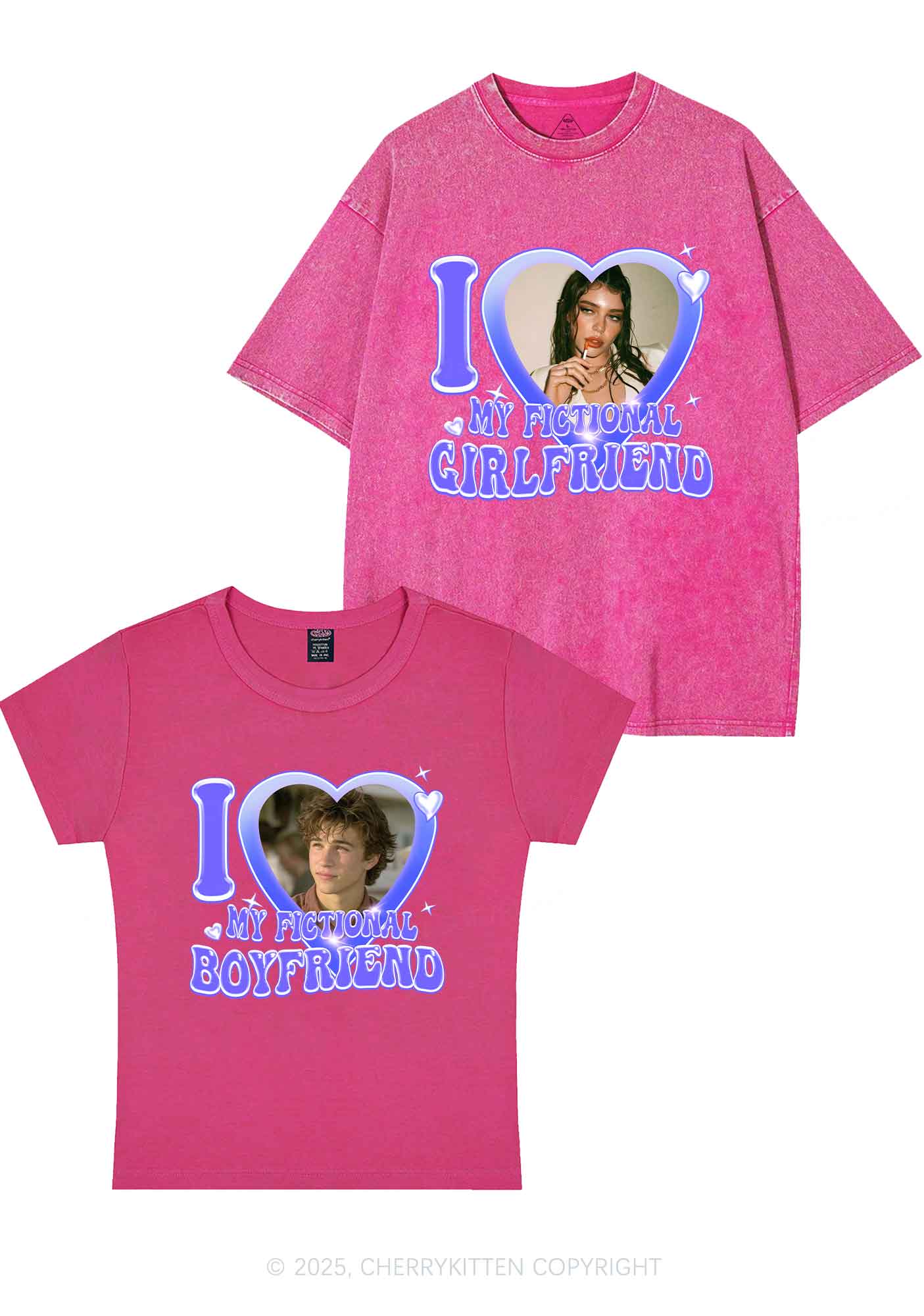 I Love My Fictional GF BF Y2K Valentine's Day Couple Shirt Cherrykitten - Image 7