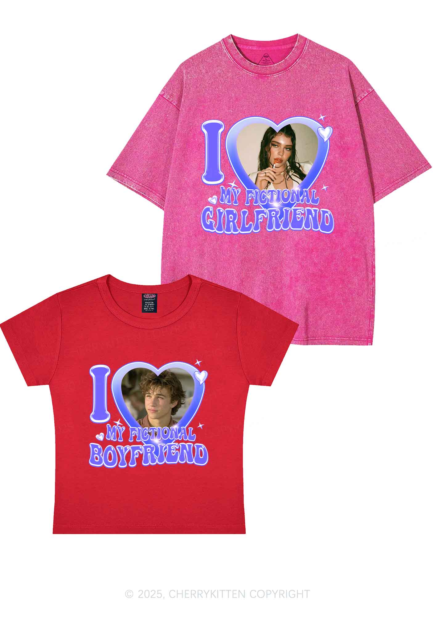I Love My Fictional GF BF Y2K Valentine's Day Couple Shirt Cherrykitten - Image 8