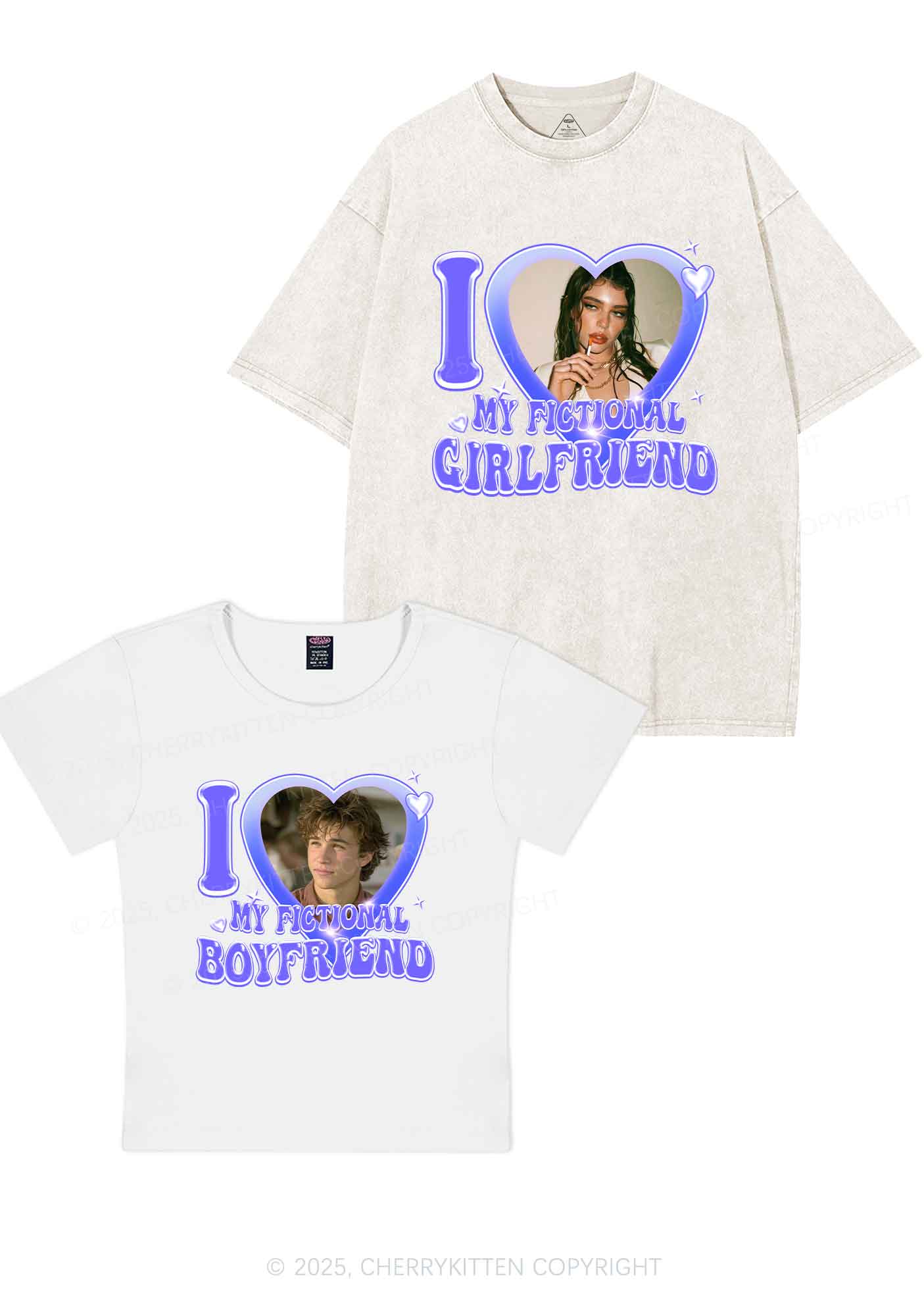 I Love My Fictional GF BF Y2K Valentine's Day Couple Shirt Cherrykitten - Image 9