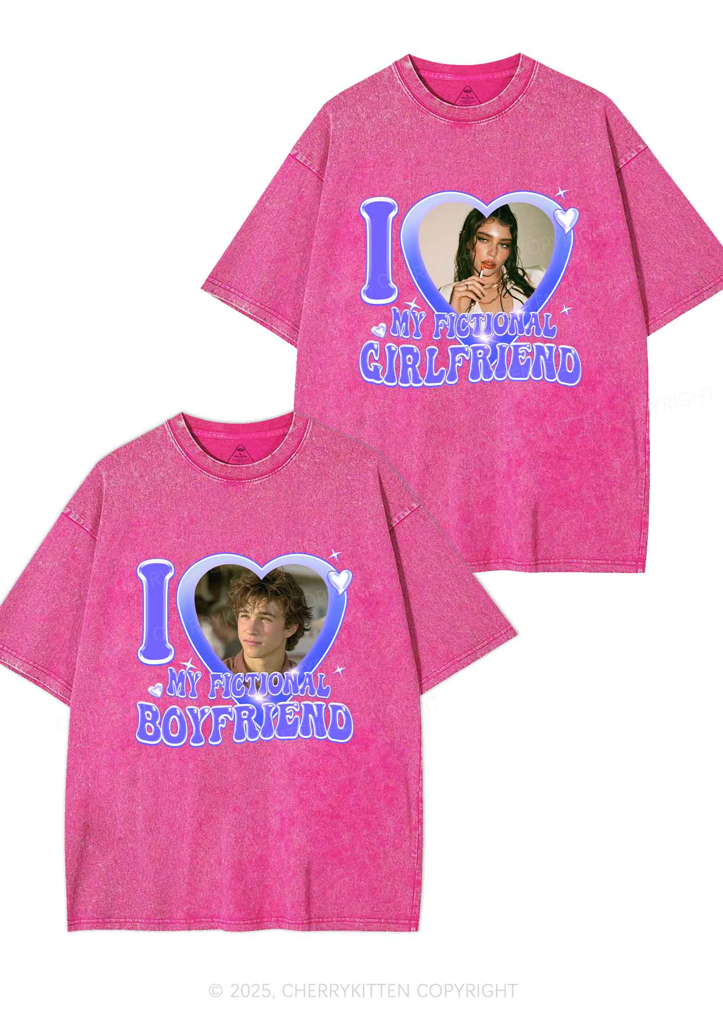 I Love My Fictional GF BF Y2K Valentine's Day Washed Tee Cherrykitten - Image 4