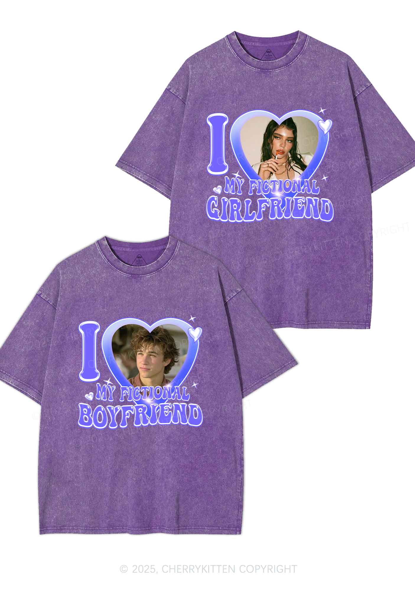 I Love My Fictional GF BF Y2K Valentine's Day Washed Tee Cherrykitten - Image 5