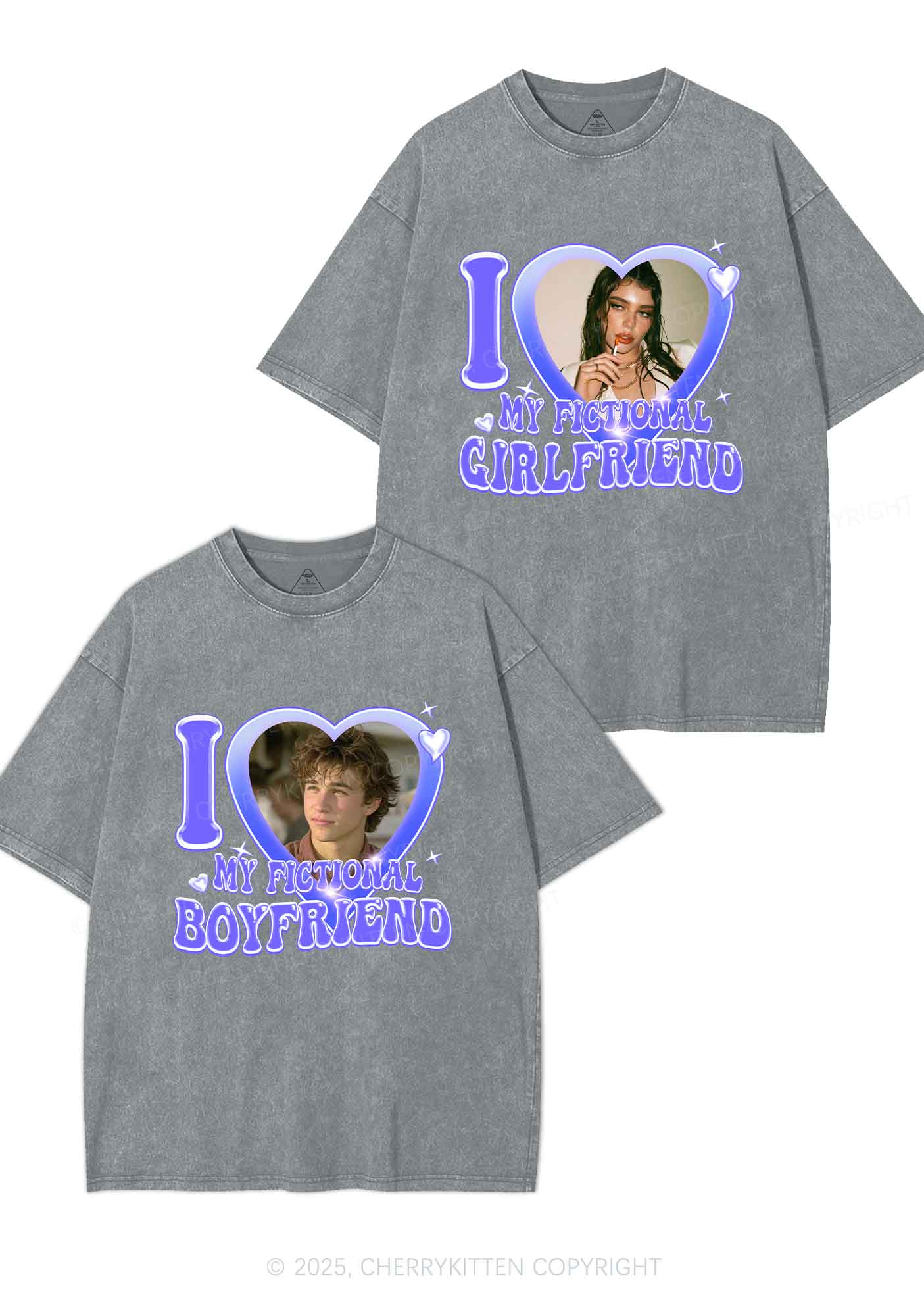I Love My Fictional GF BF Y2K Valentine's Day Washed Tee Cherrykitten - Image 8
