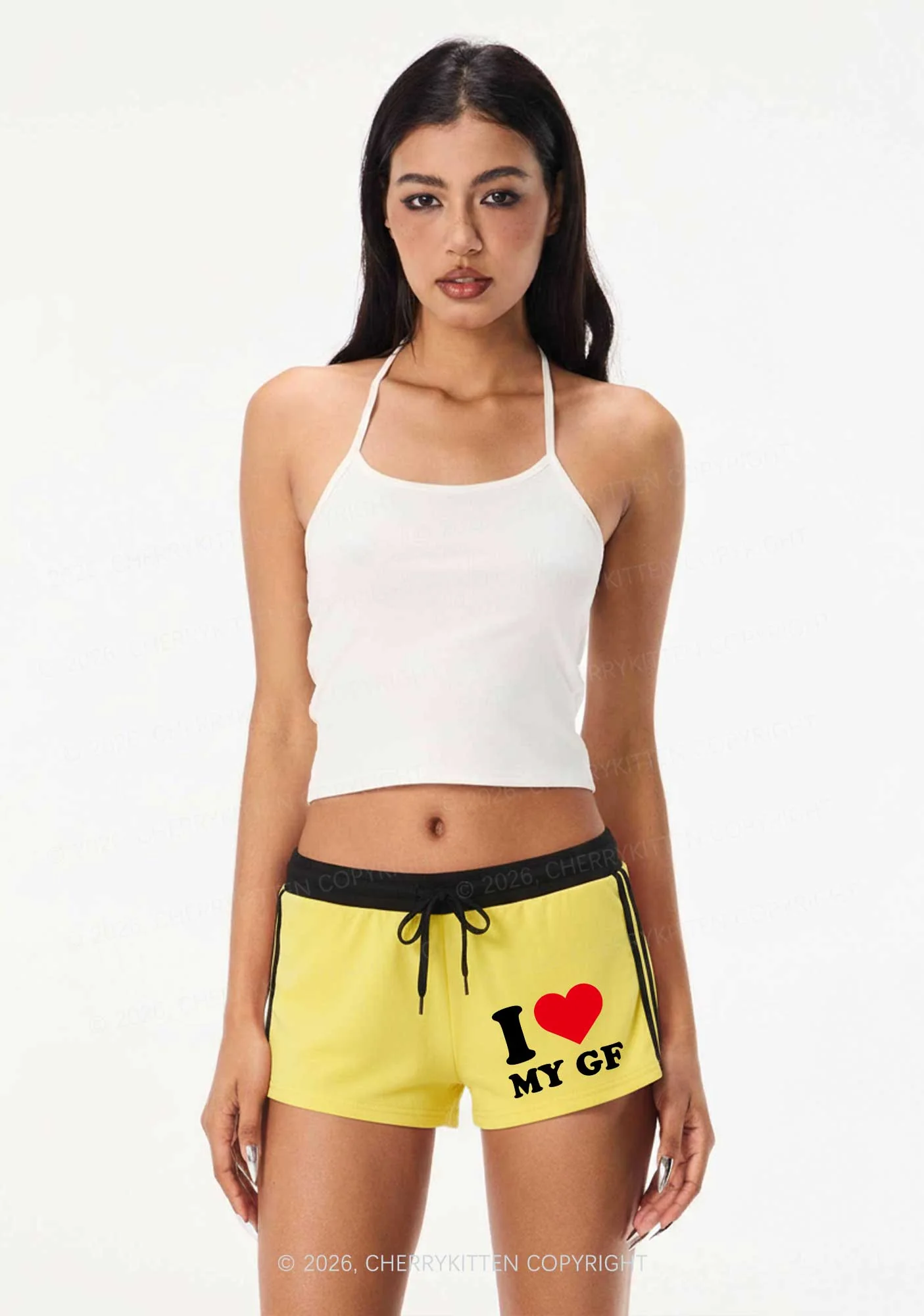I Love My GF Valentine's Day Y2K Drawstring Mini Shorts Cherrykitten - Image 2