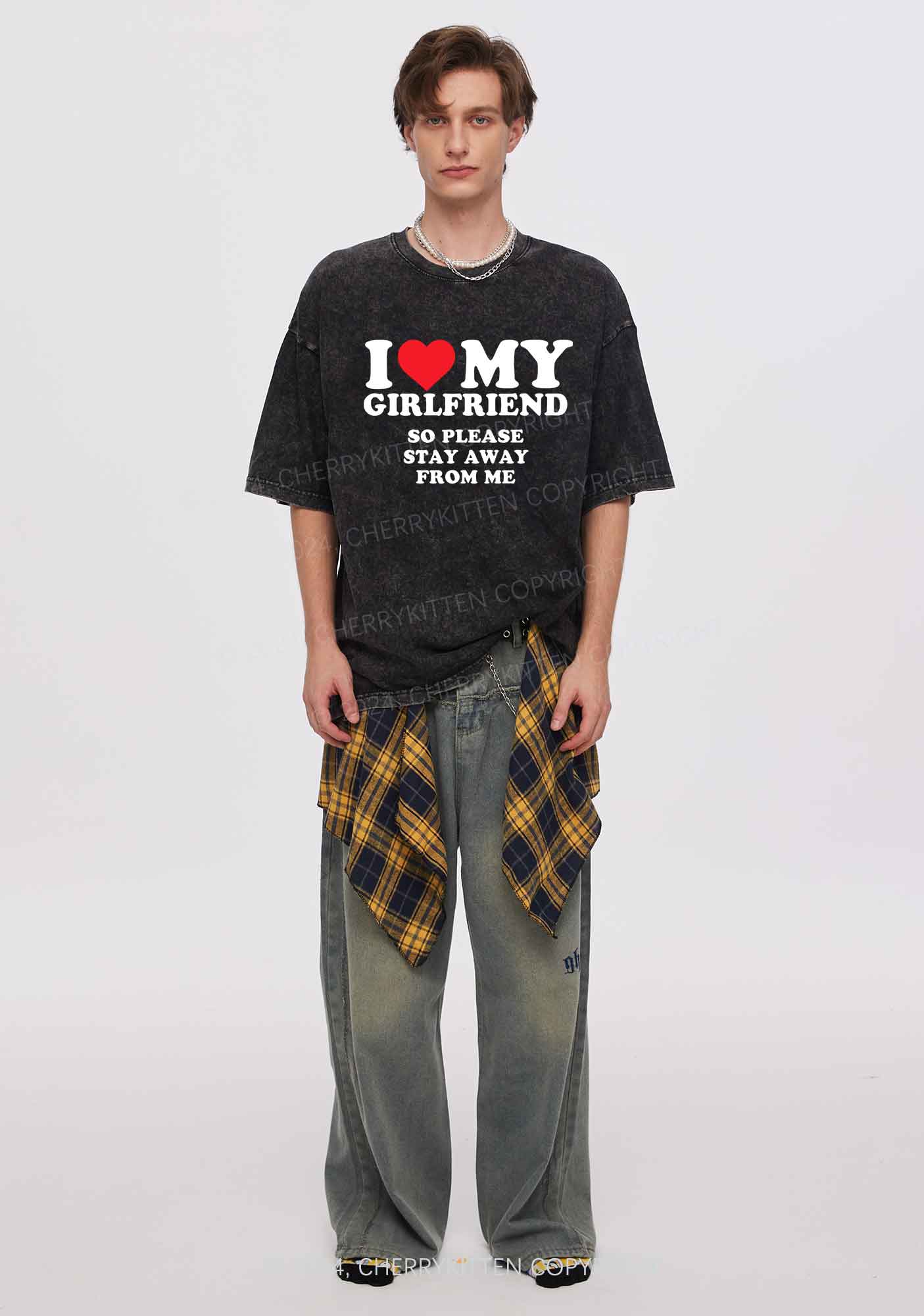 I Love My GF Y2K Valentine's Day Washed Tee Cherrykitten - Image 2