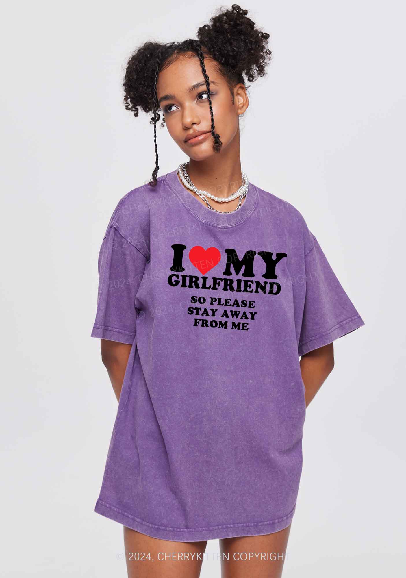 I Love My GF Y2K Valentine's Day Washed Tee Cherrykitten - Image 3