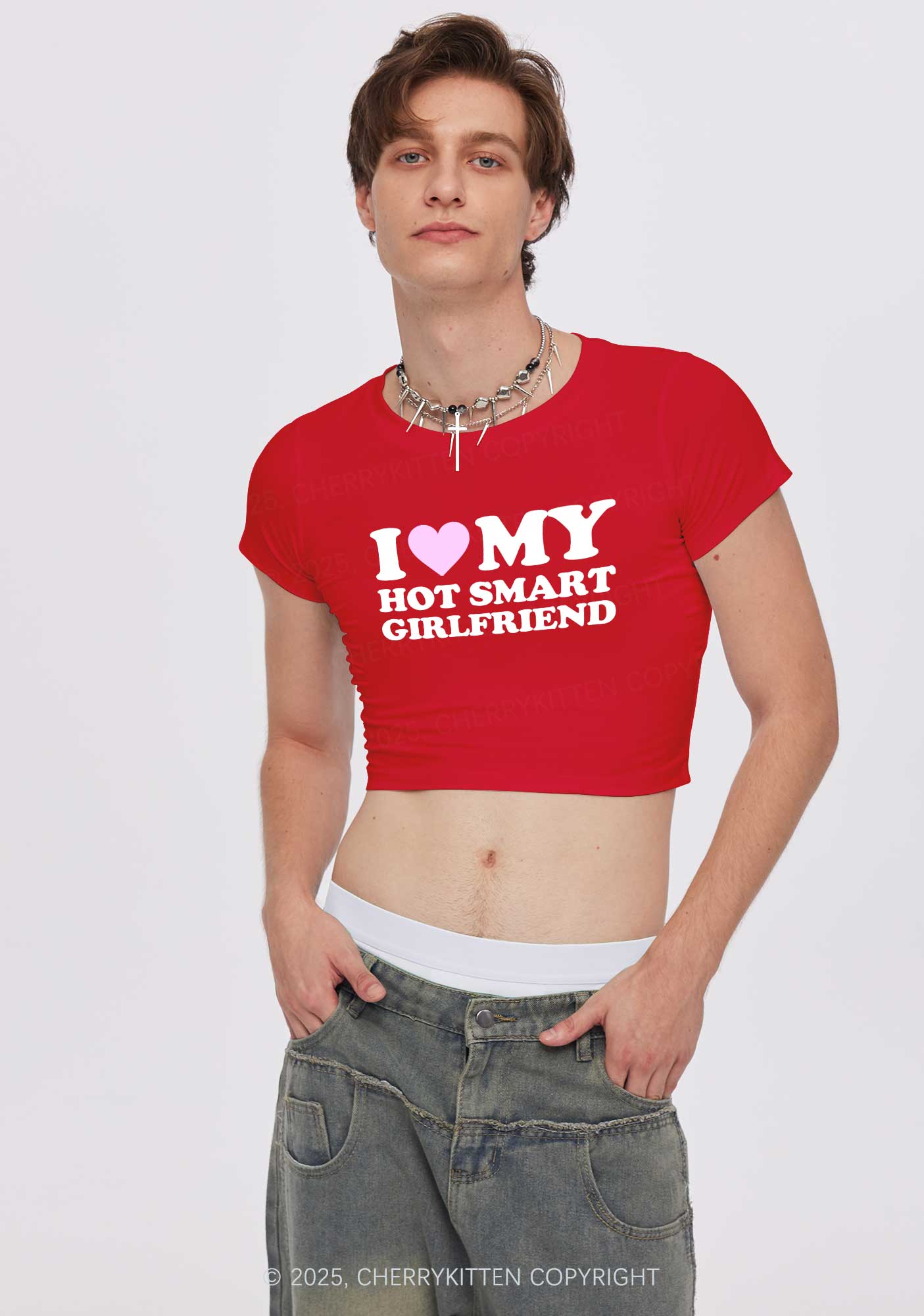 I Love My Hot Nerdy BF Y2K Valentine's Day Baby Tee Cherrykitten - Image 2
