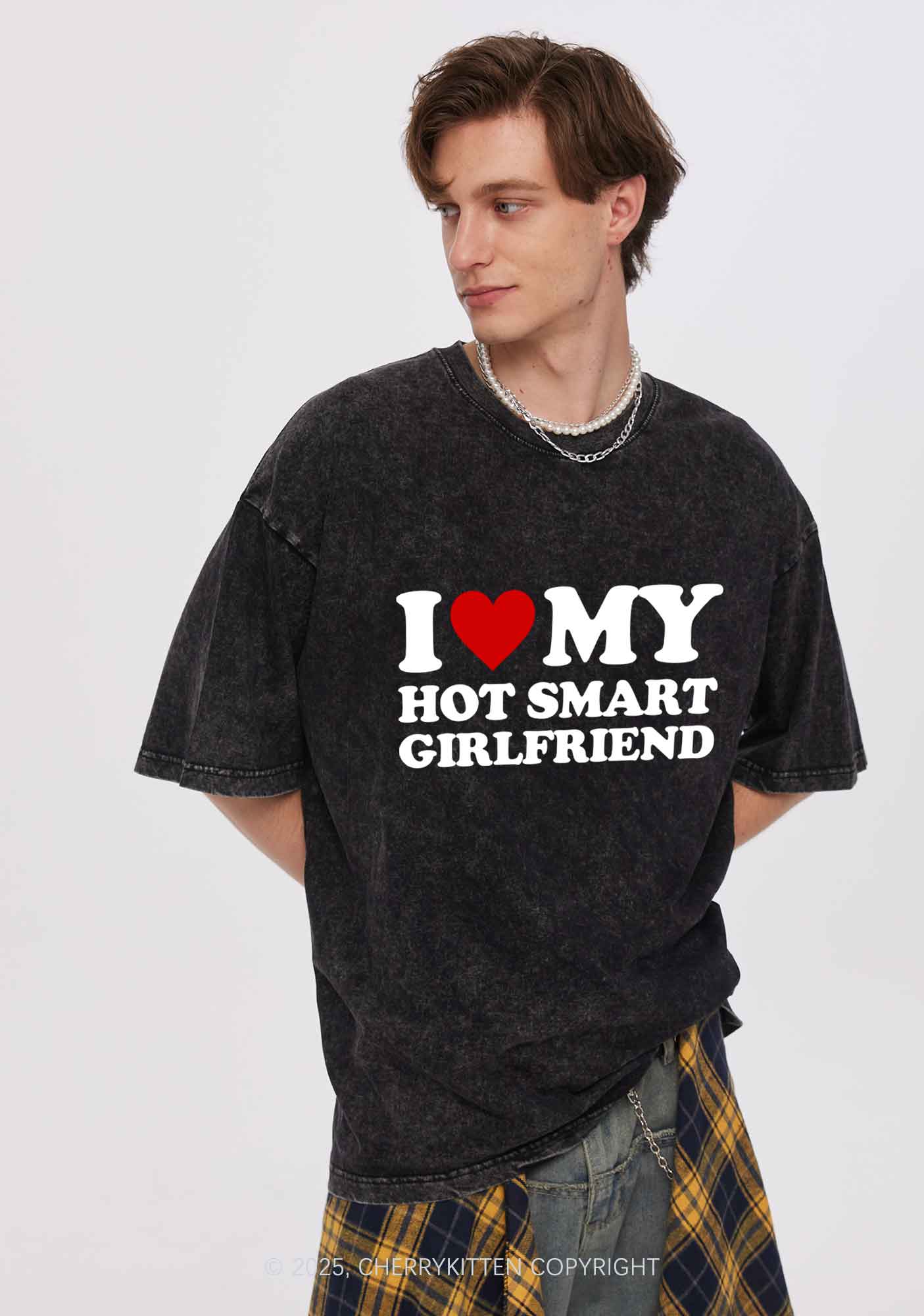 I Love My Hot Nerdy BF Y2K Valentine's Day Washed Tee Cherrykitten - Image 2