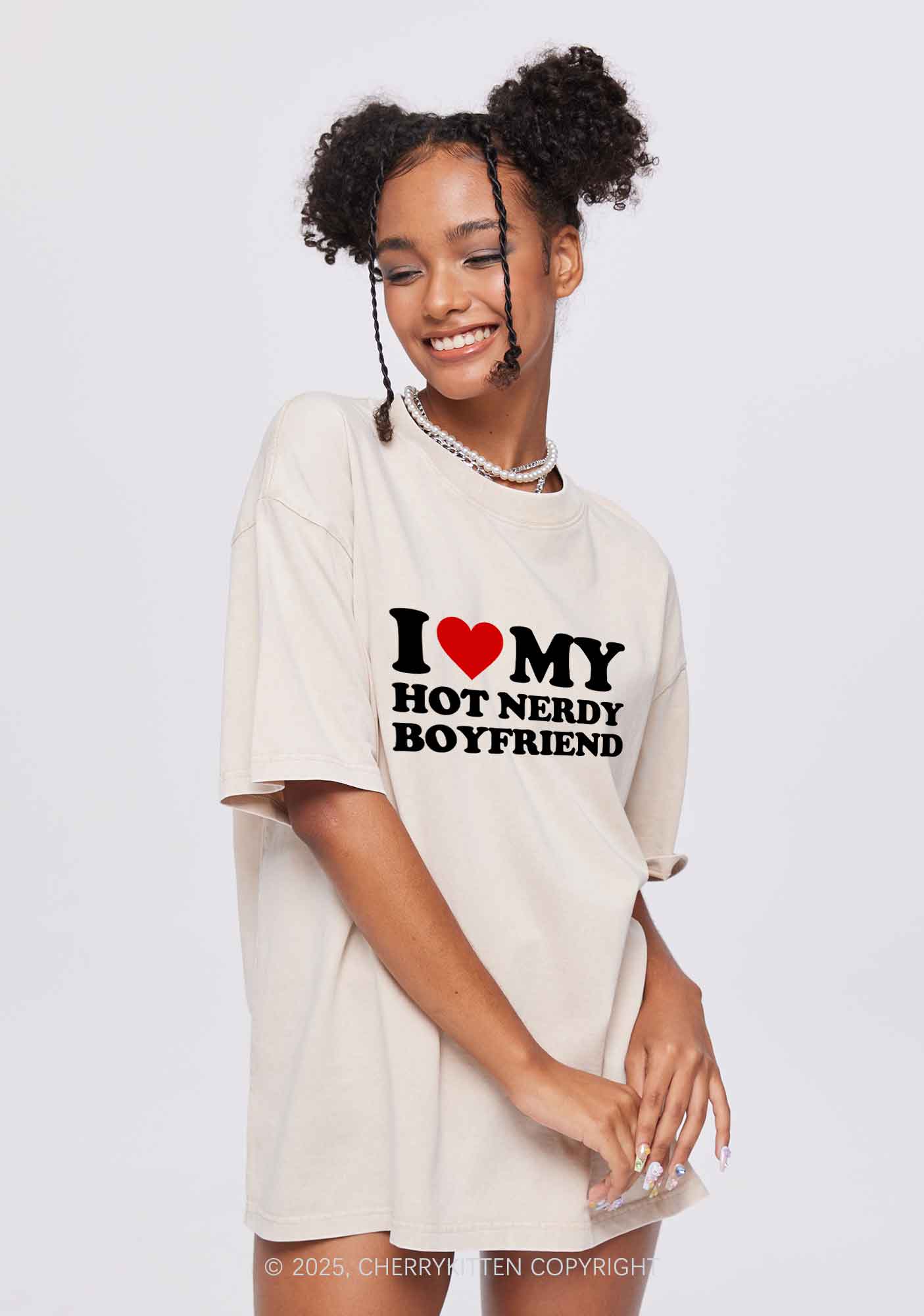 I Love My Hot Nerdy BF Y2K Valentine's Day Washed Tee Cherrykitten - Image 3