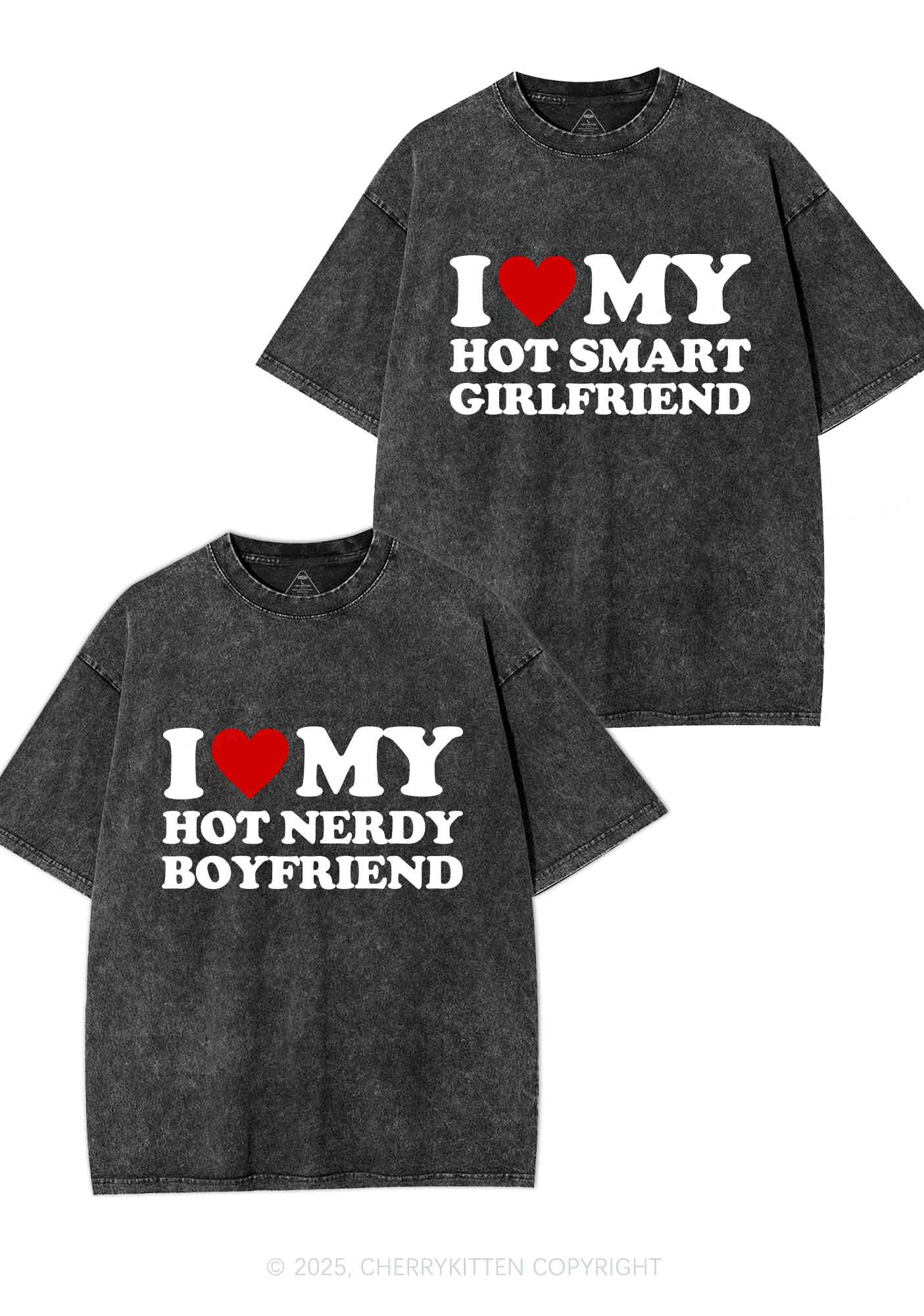 I Love My Hot Nerdy BF Y2K Valentine's Day Washed Tee Cherrykitten - Image 4