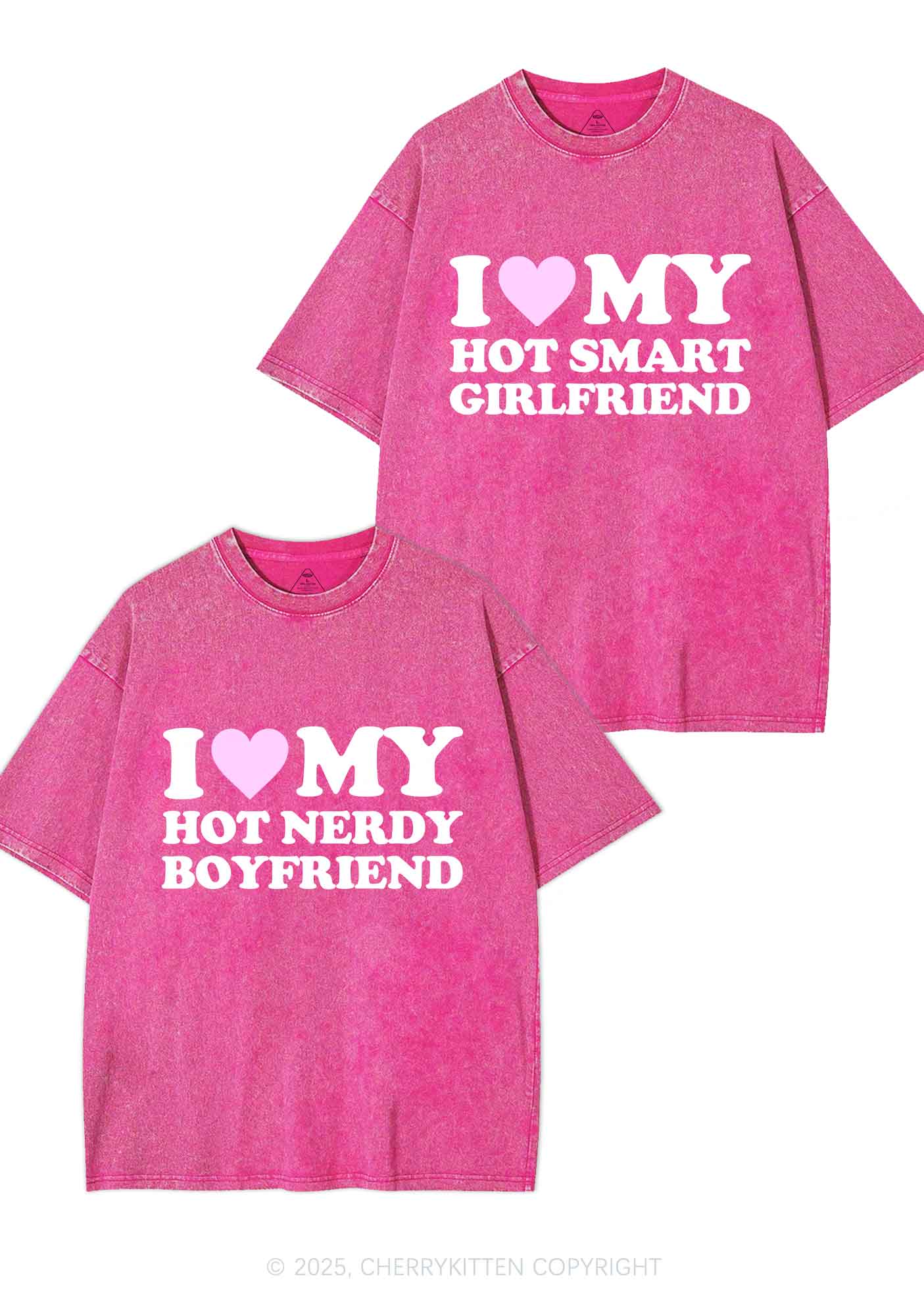 I Love My Hot Nerdy BF Y2K Valentine's Day Washed Tee Cherrykitten - Image 5