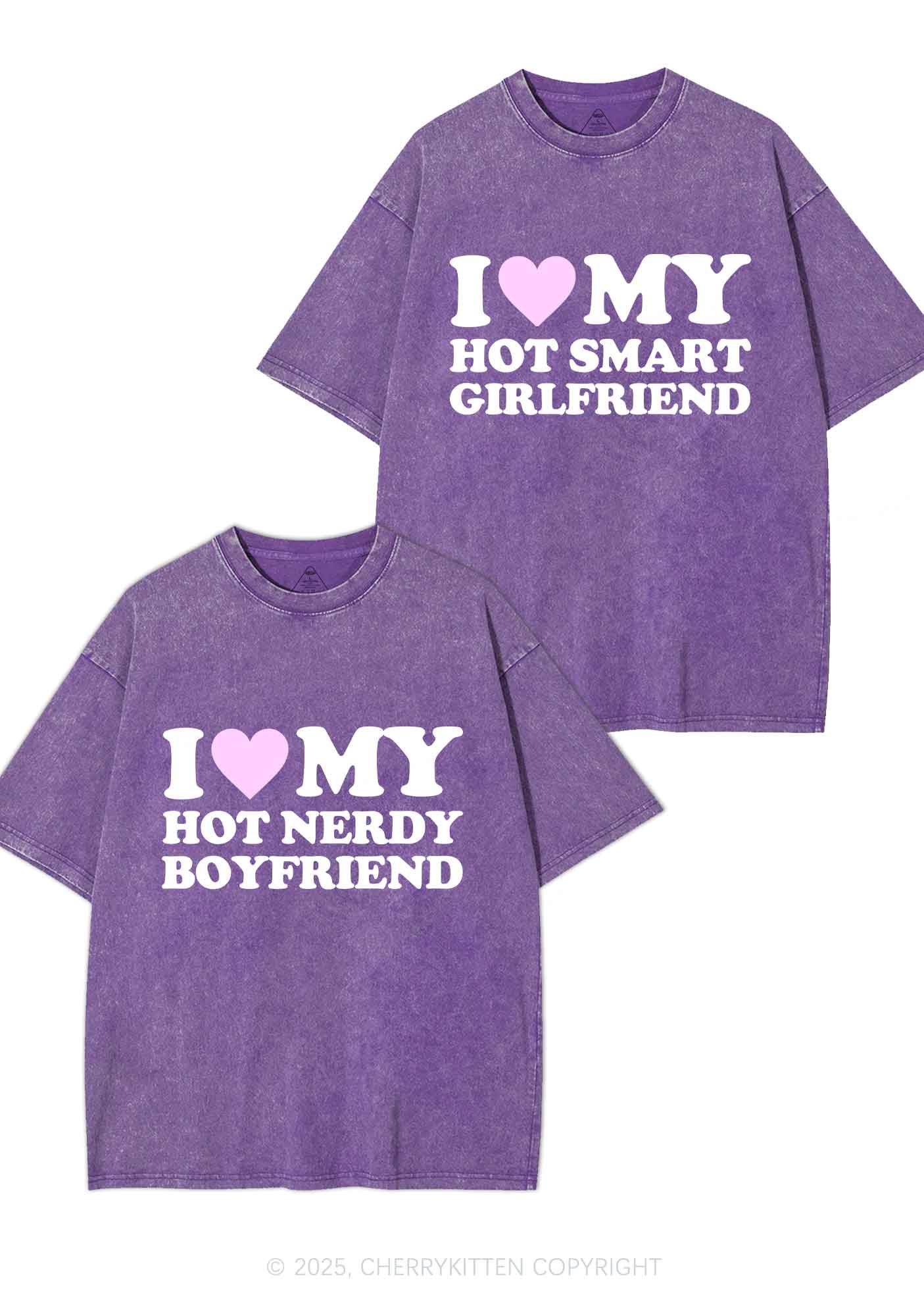 I Love My Hot Nerdy BF Y2K Valentine's Day Washed Tee Cherrykitten - Image 6