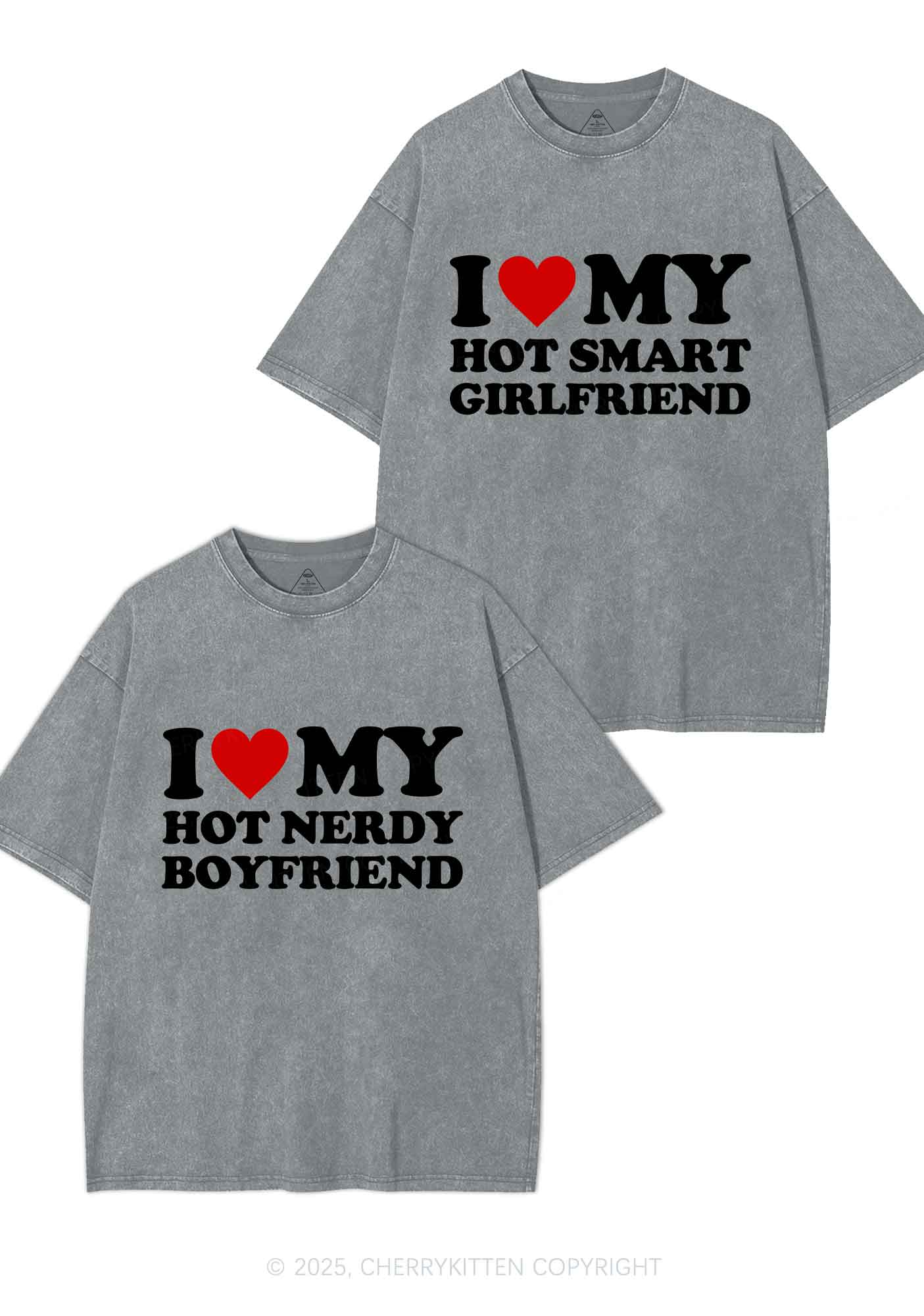 I Love My Hot Nerdy BF Y2K Valentine's Day Washed Tee Cherrykitten - Image 7