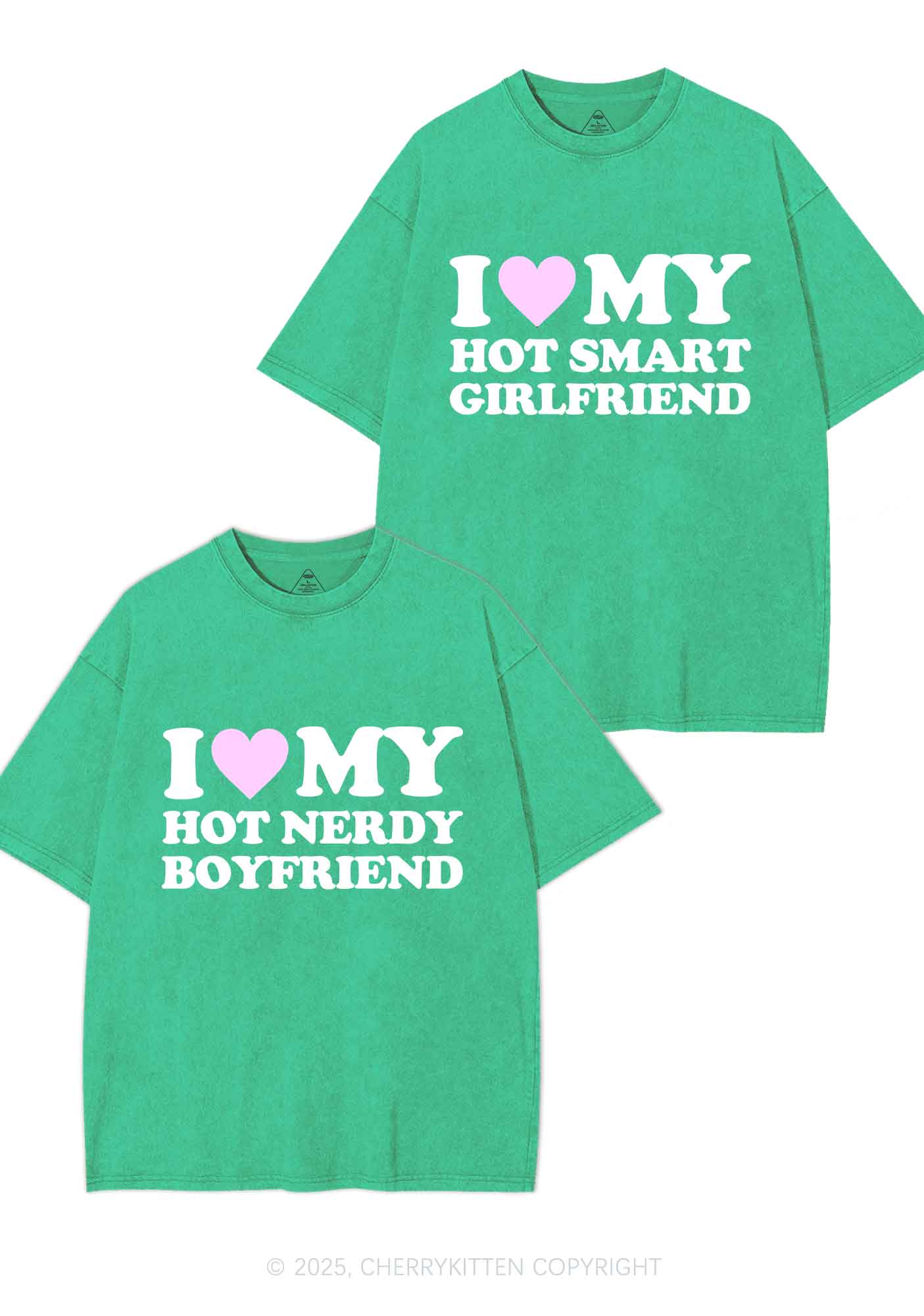I Love My Hot Nerdy BF Y2K Valentine's Day Washed Tee Cherrykitten - Image 9