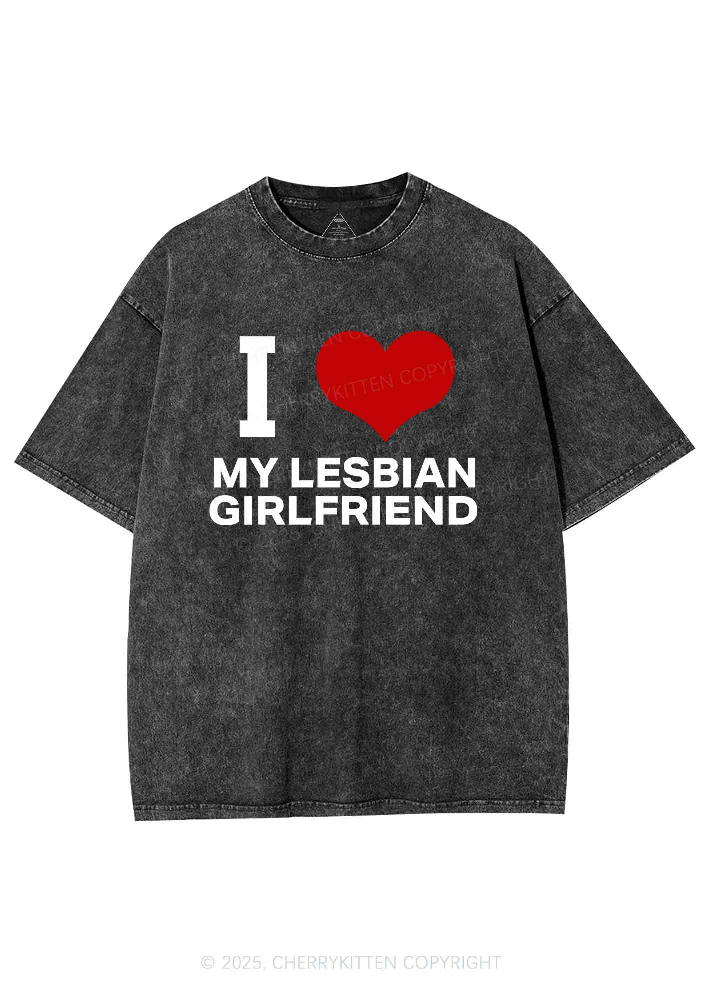 I Love My Lesbian GF Y2K Shirts Washed Tee Cherrykitten - Image 3