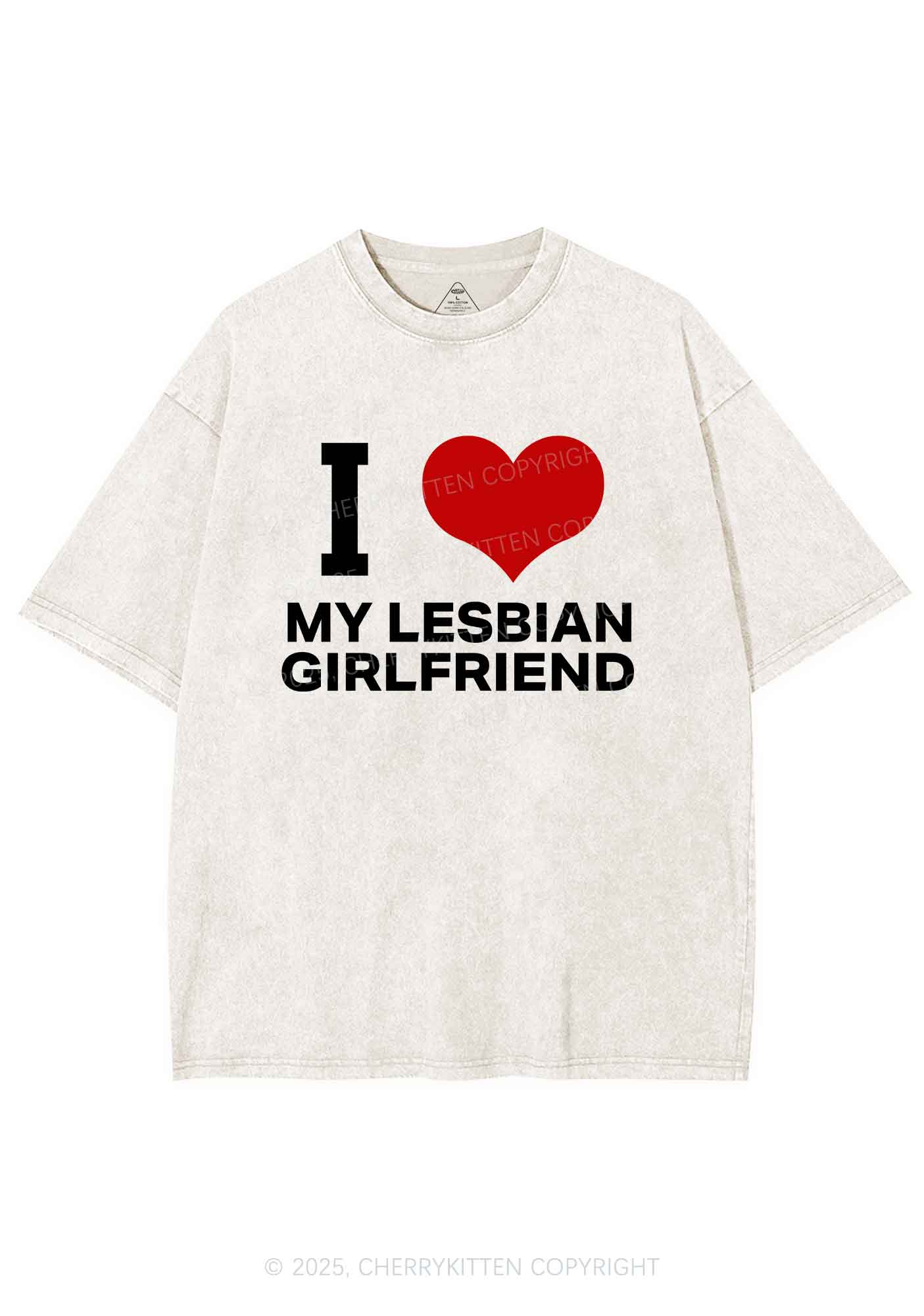 I Love My Lesbian GF Y2K Shirts Washed Tee Cherrykitten - Image 4