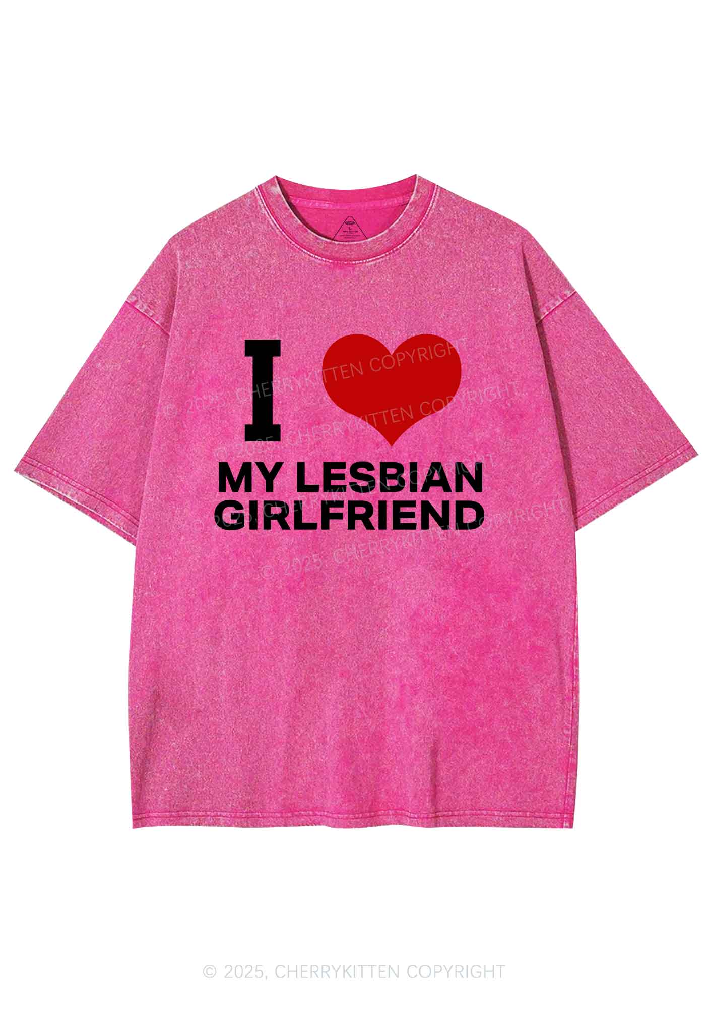 I Love My Lesbian GF Y2K Shirts Washed Tee Cherrykitten - Image 5