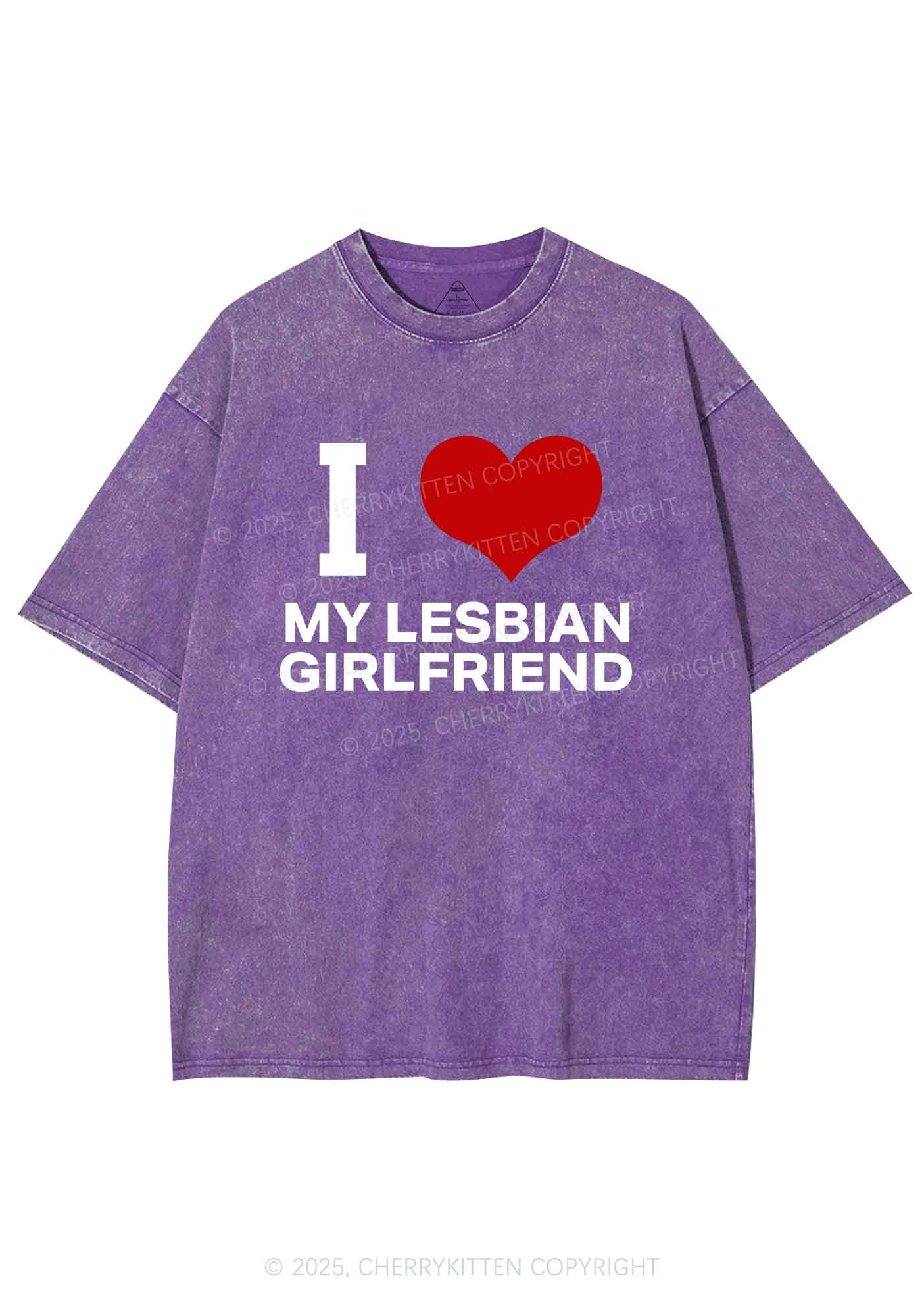 I Love My Lesbian GF Y2K Shirts Washed Tee Cherrykitten - Image 6
