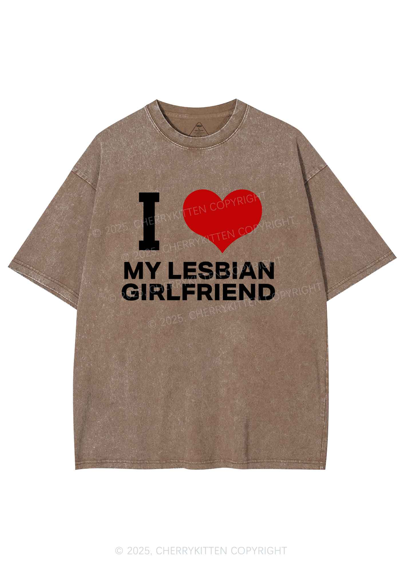 I Love My Lesbian GF Y2K Shirts Washed Tee Cherrykitten - Image 7