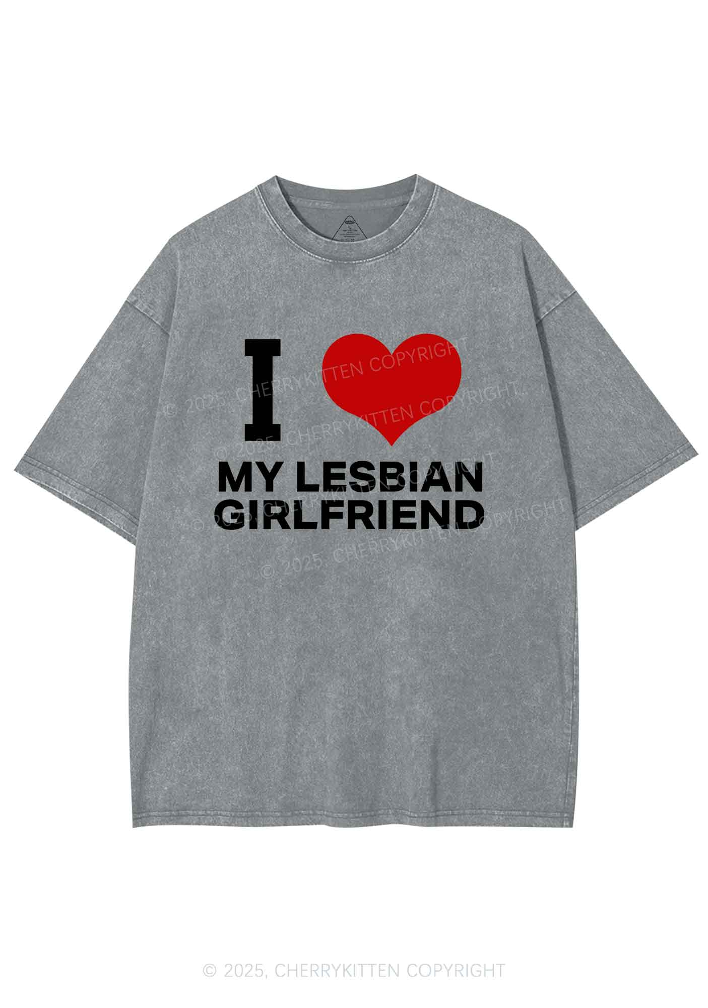I Love My Lesbian GF Y2K Shirts Washed Tee Cherrykitten - Image 8