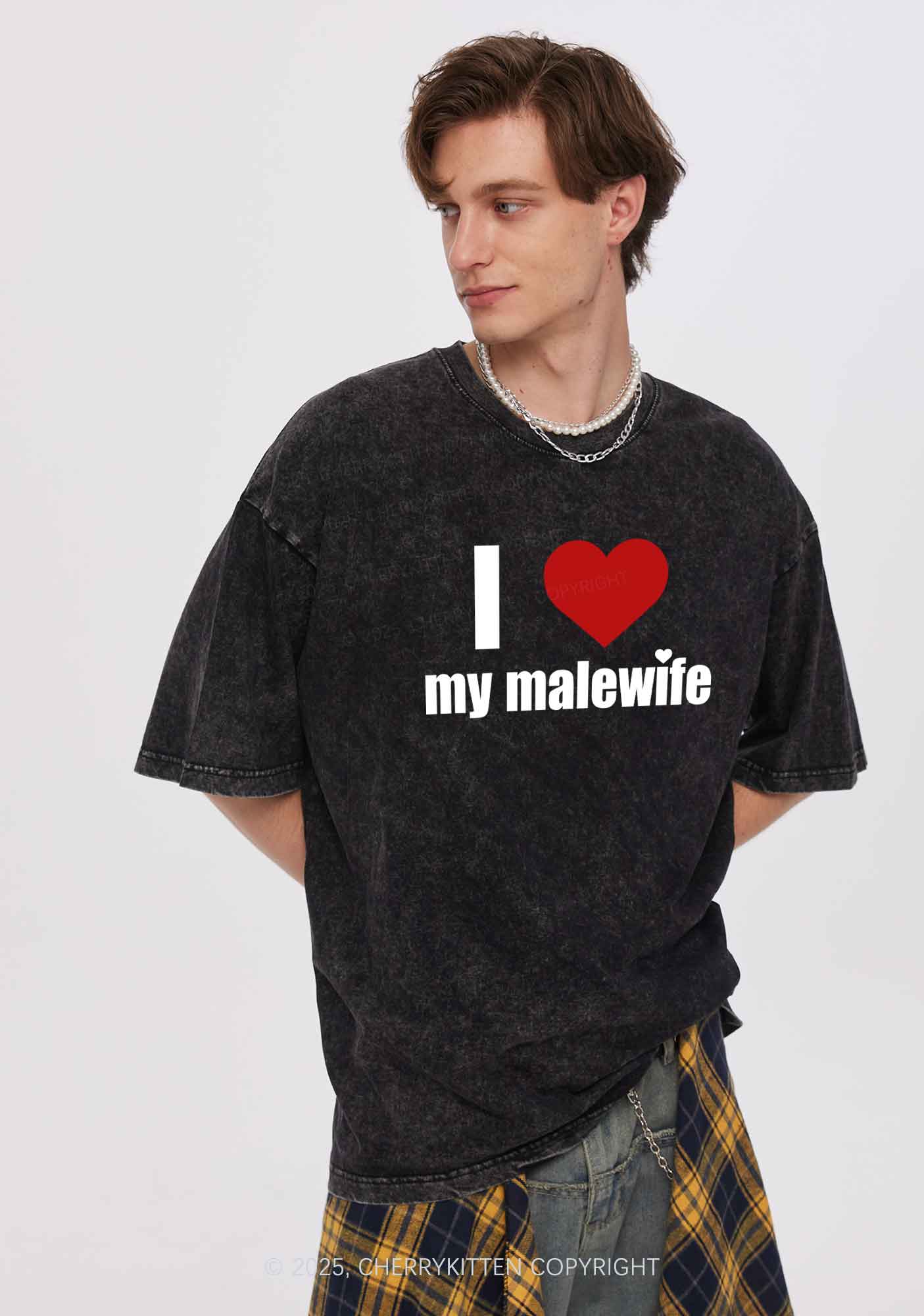 I Love My Malewife Pride Y2K Shirts Washed Tee Cherrykitten - Image 2