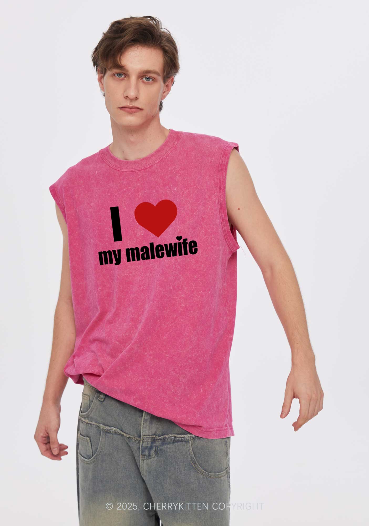 I Love My Malewife Pride Y2K Washed Muscle Tank Cherrykitten - Image 2
