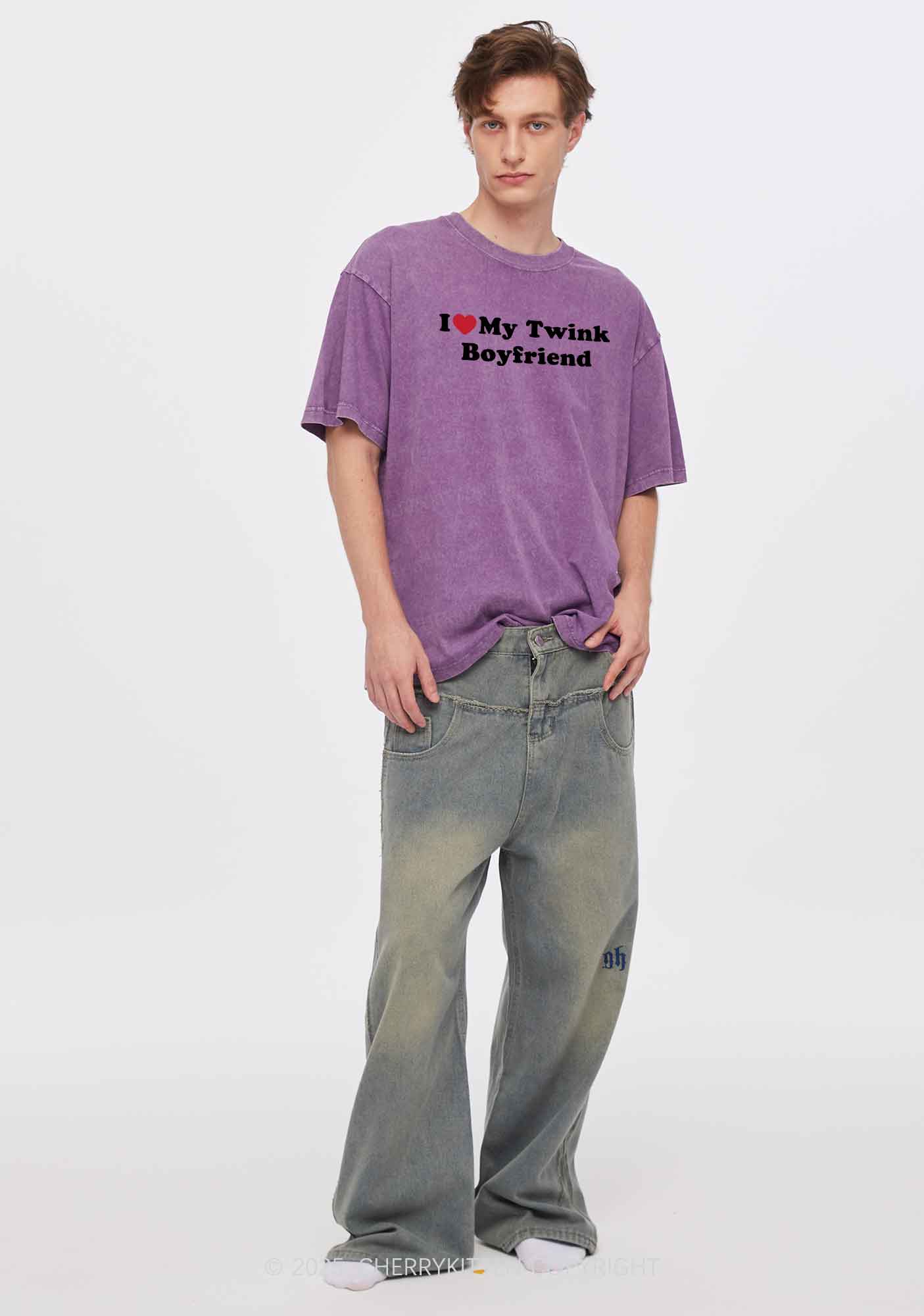 I Love My Twink BF Pride Y2K Shirts Washed Tee Cherrykitten - Image 2