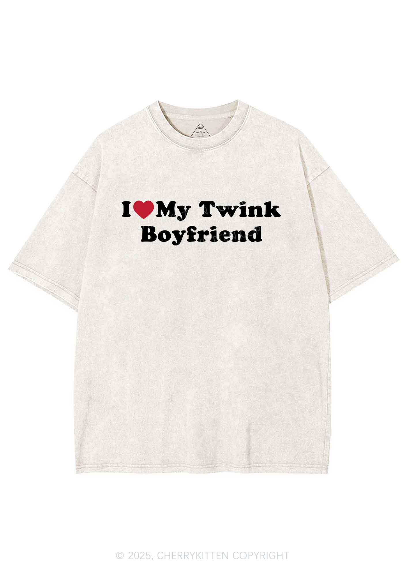 I Love My Twink BF Pride Y2K Shirts Washed Tee Cherrykitten - Image 3