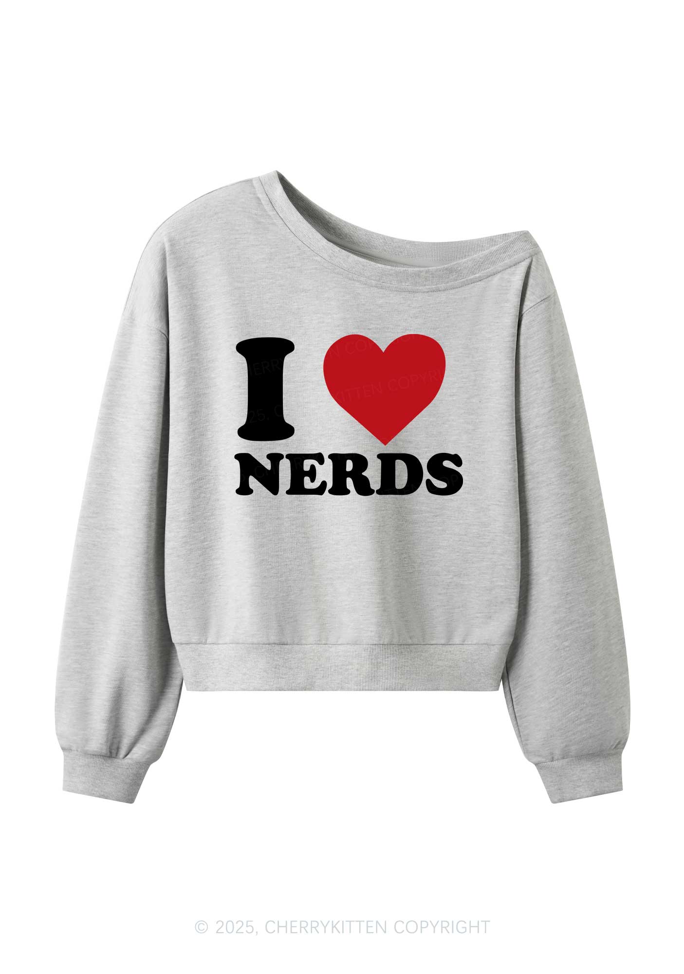 I Love Nerds Y2K Off Shoulder Sweatshirts Cherrykitten - Image 3