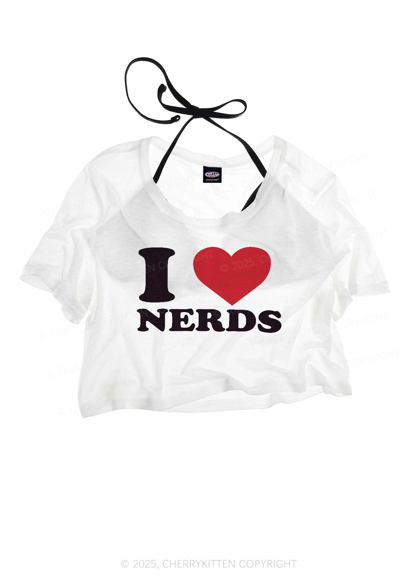 I Love Nerds Y2K Sheer Crop Tee Cherrykitten - Image 3