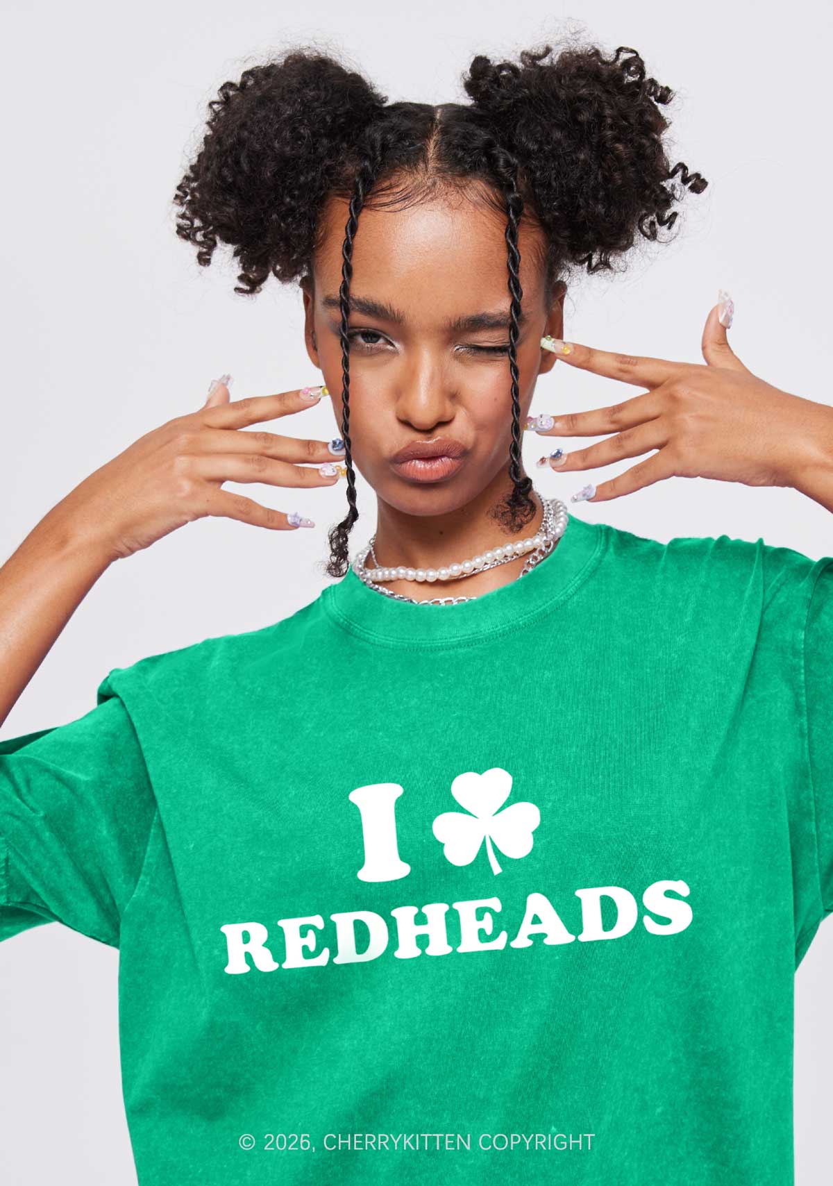 I Love Redheads St Patricks Y2K Washed Tee Cherrykitten - Image 2