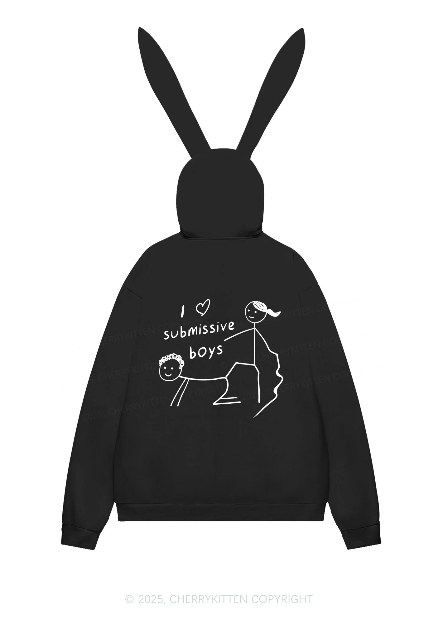 I Love S Boys Y2K Bunny Ear Zip Hoodie Cherrykitten - Image 3