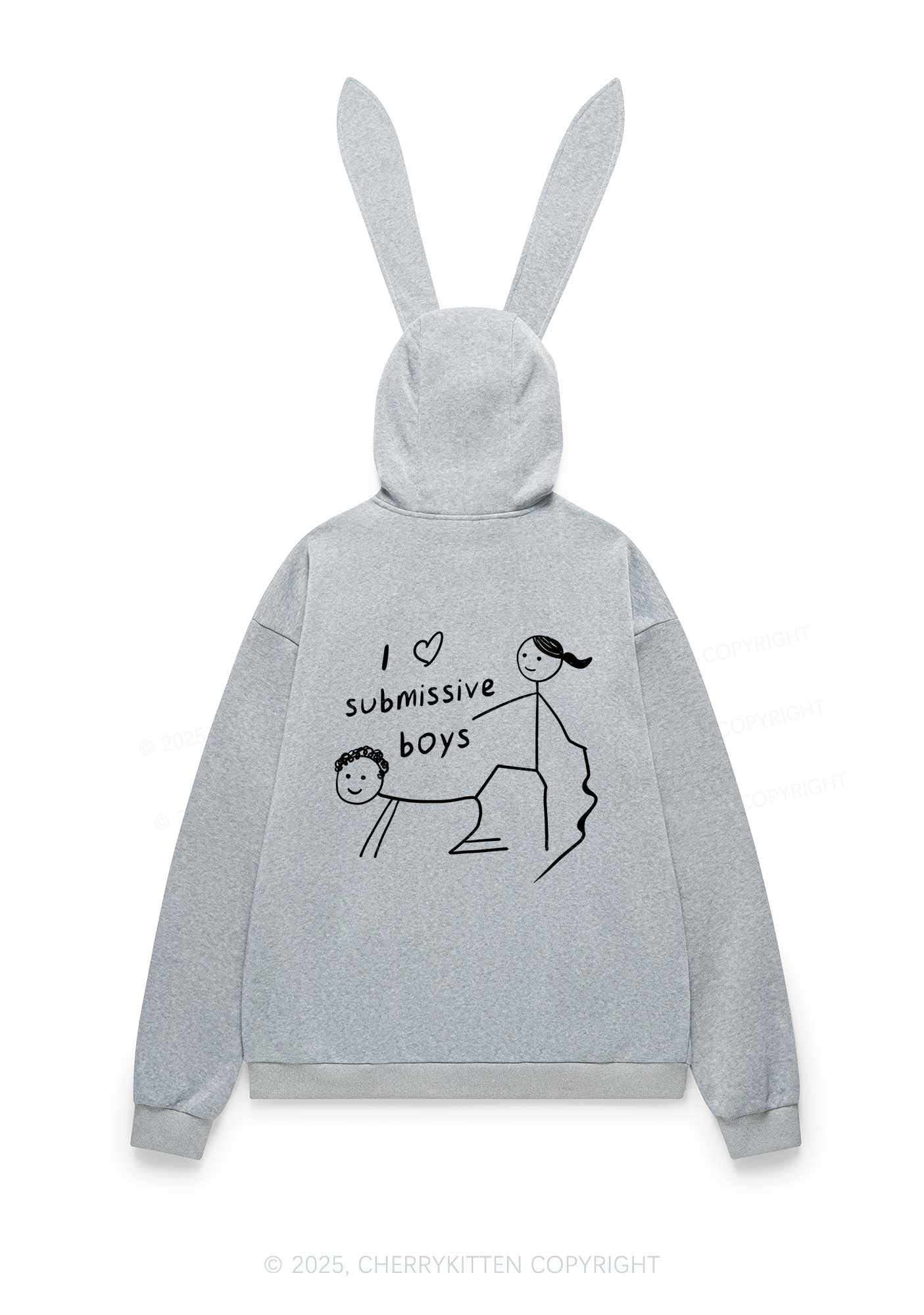 I Love S Boys Y2K Bunny Ear Zip Hoodie Cherrykitten - Image 4