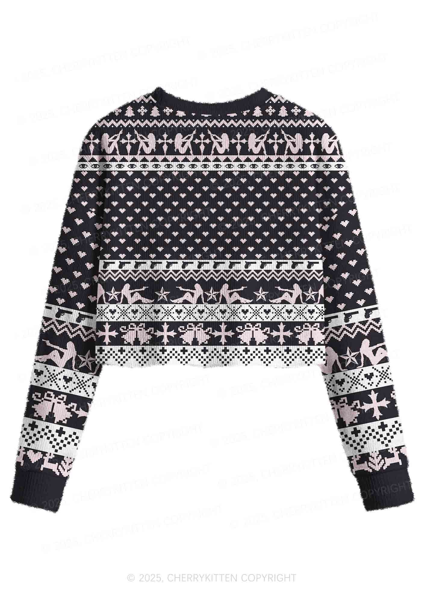I Love S Boys Y2K Christmas Crop Knit Sweatshirt Cherrykitten - Image 2