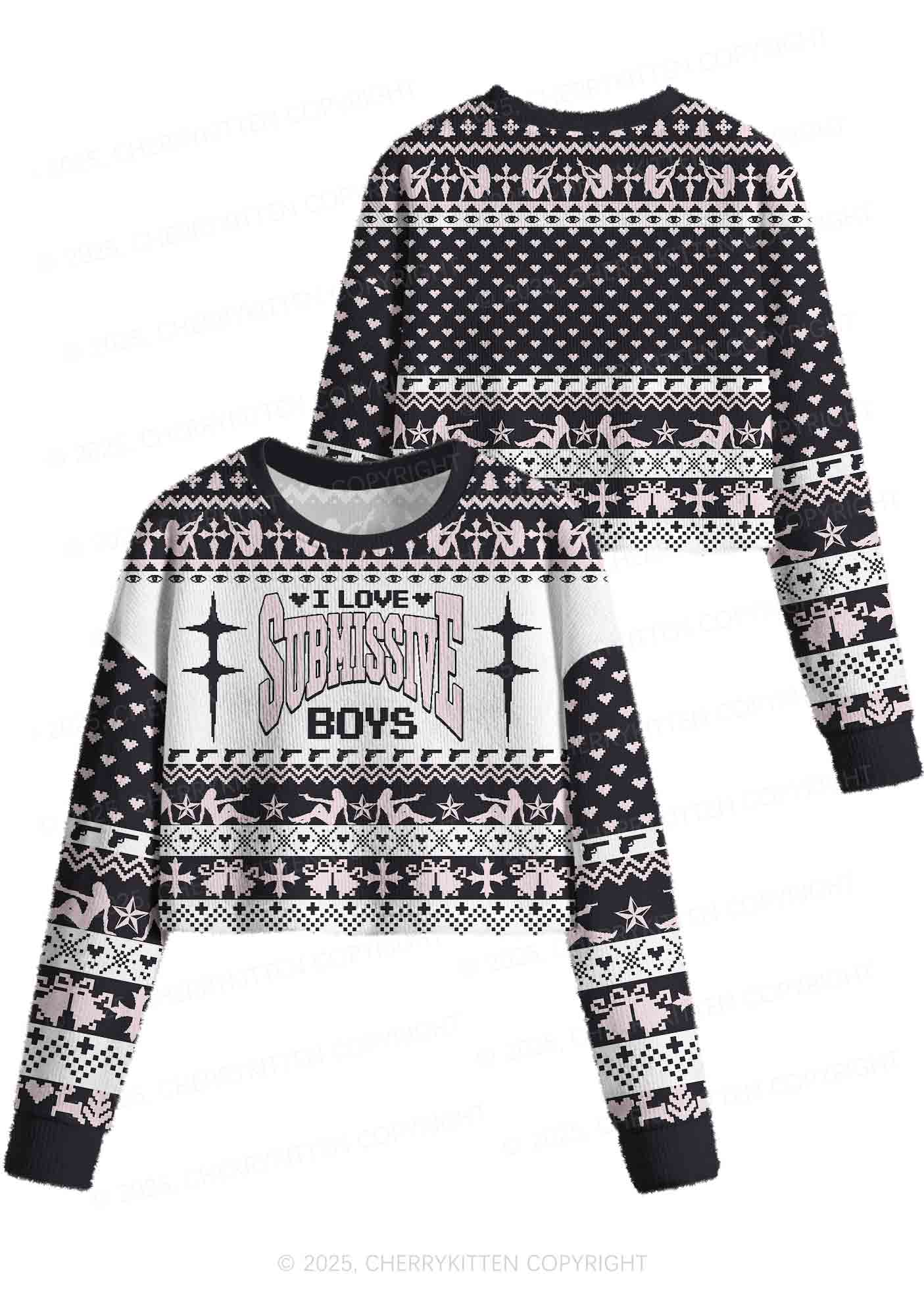 I Love S Boys Y2K Christmas Crop Knit Sweatshirt Cherrykitten - Image 3
