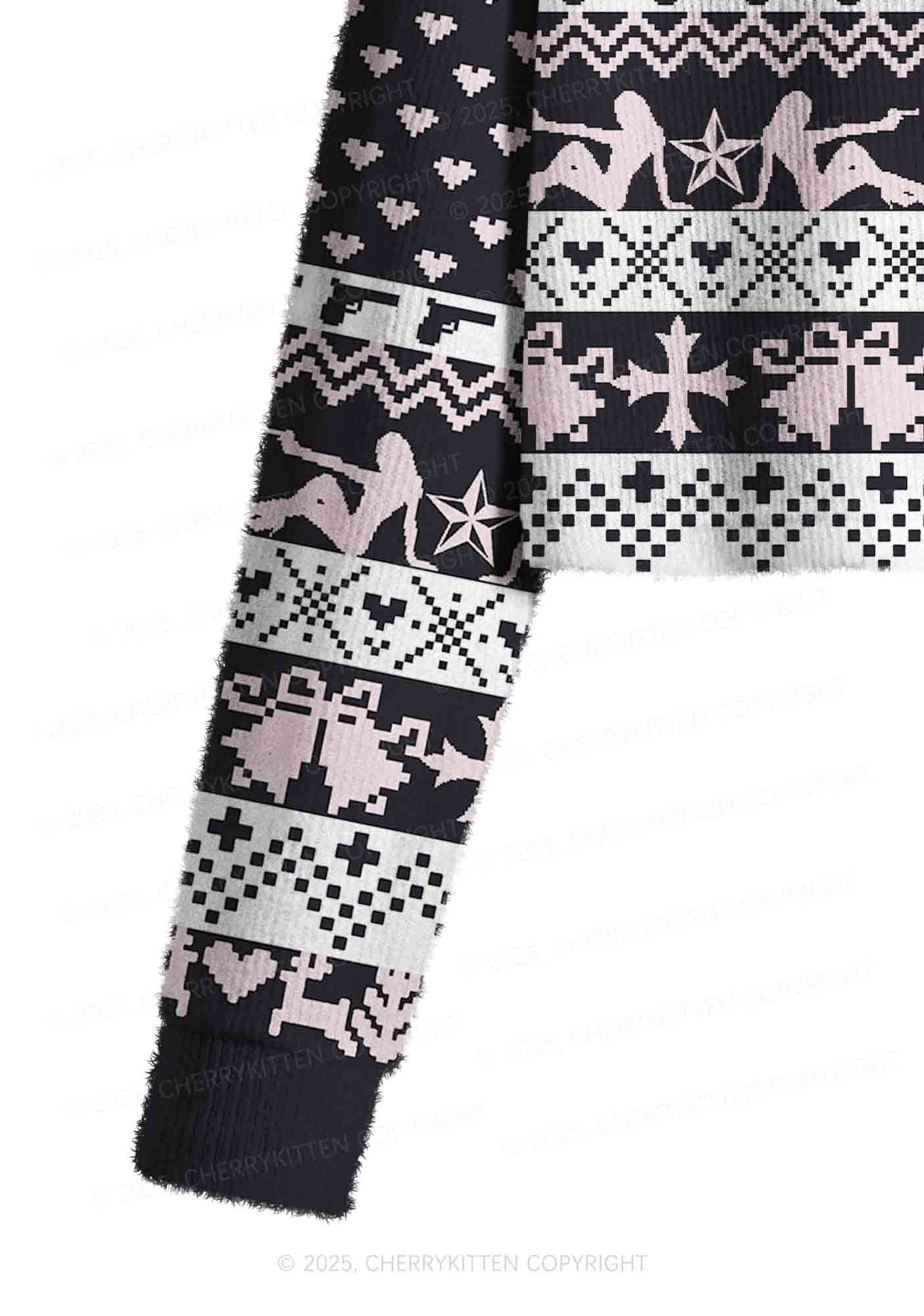 I Love S Boys Y2K Christmas Crop Knit Sweatshirt Cherrykitten - Image 5