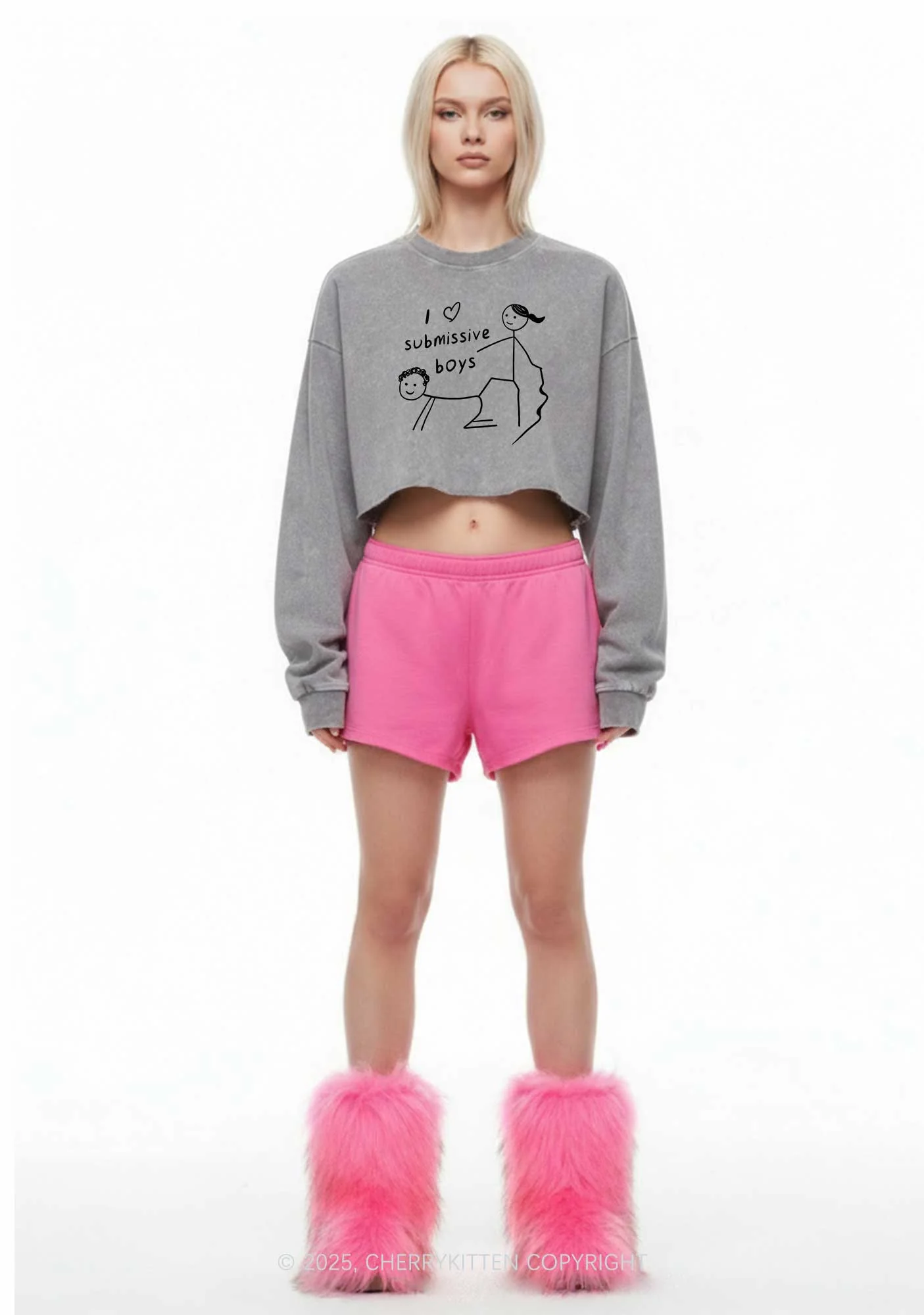 I Love S Boys Y2K Crop Washed Sweatshirts Cherrykitten - Image 2