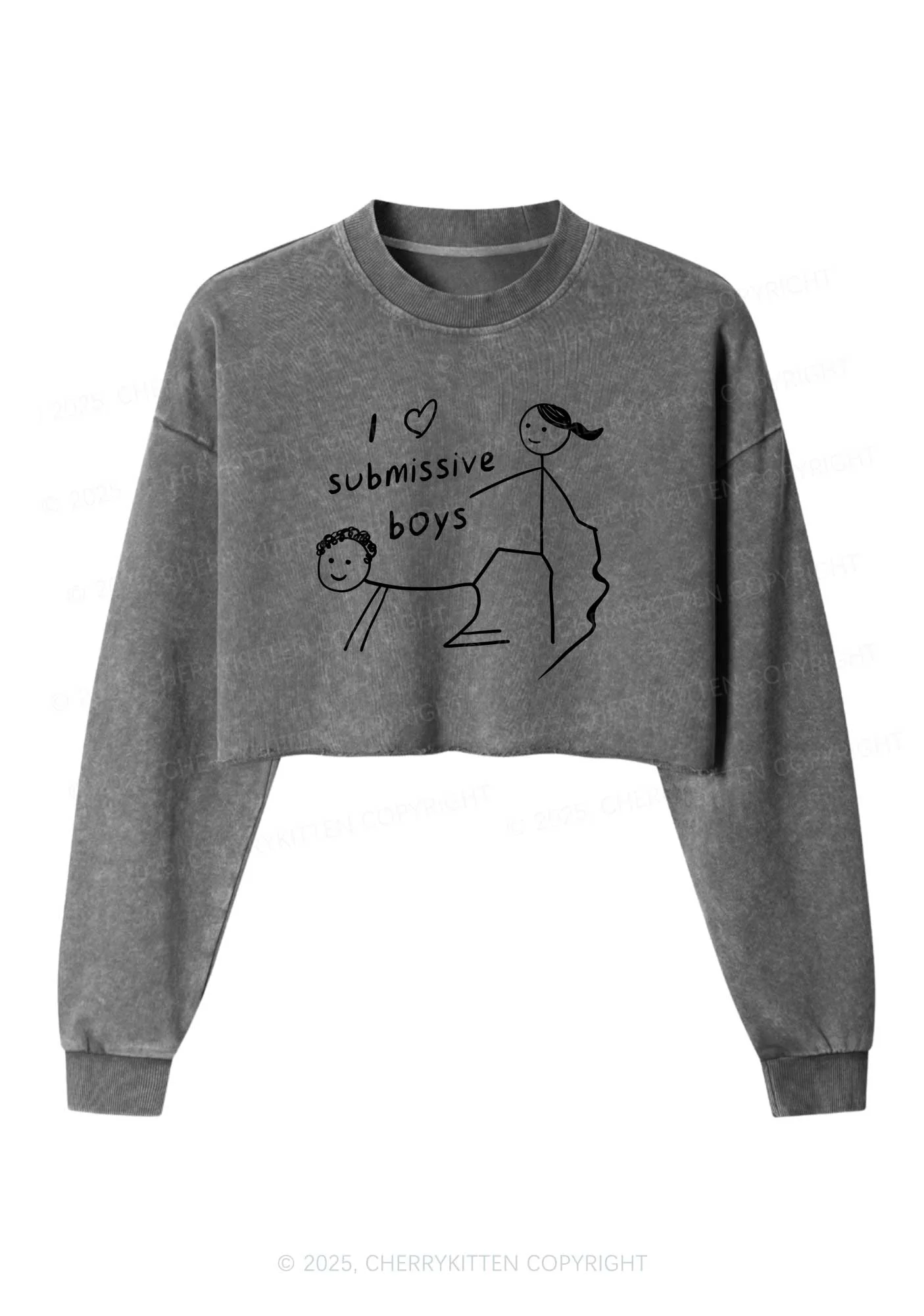 I Love S Boys Y2K Crop Washed Sweatshirts Cherrykitten - Image 5